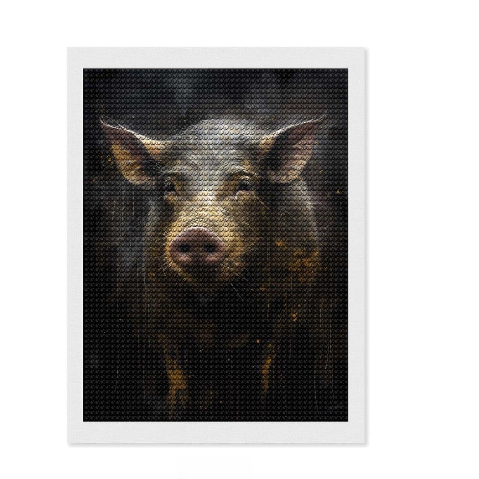 Junmoney Pig Enchanted Universe Diamond Style Art Kit 12"x16", Gift Idea, for Beginners, Wall Art Gift, Fun Craft Activity, Winter Craft