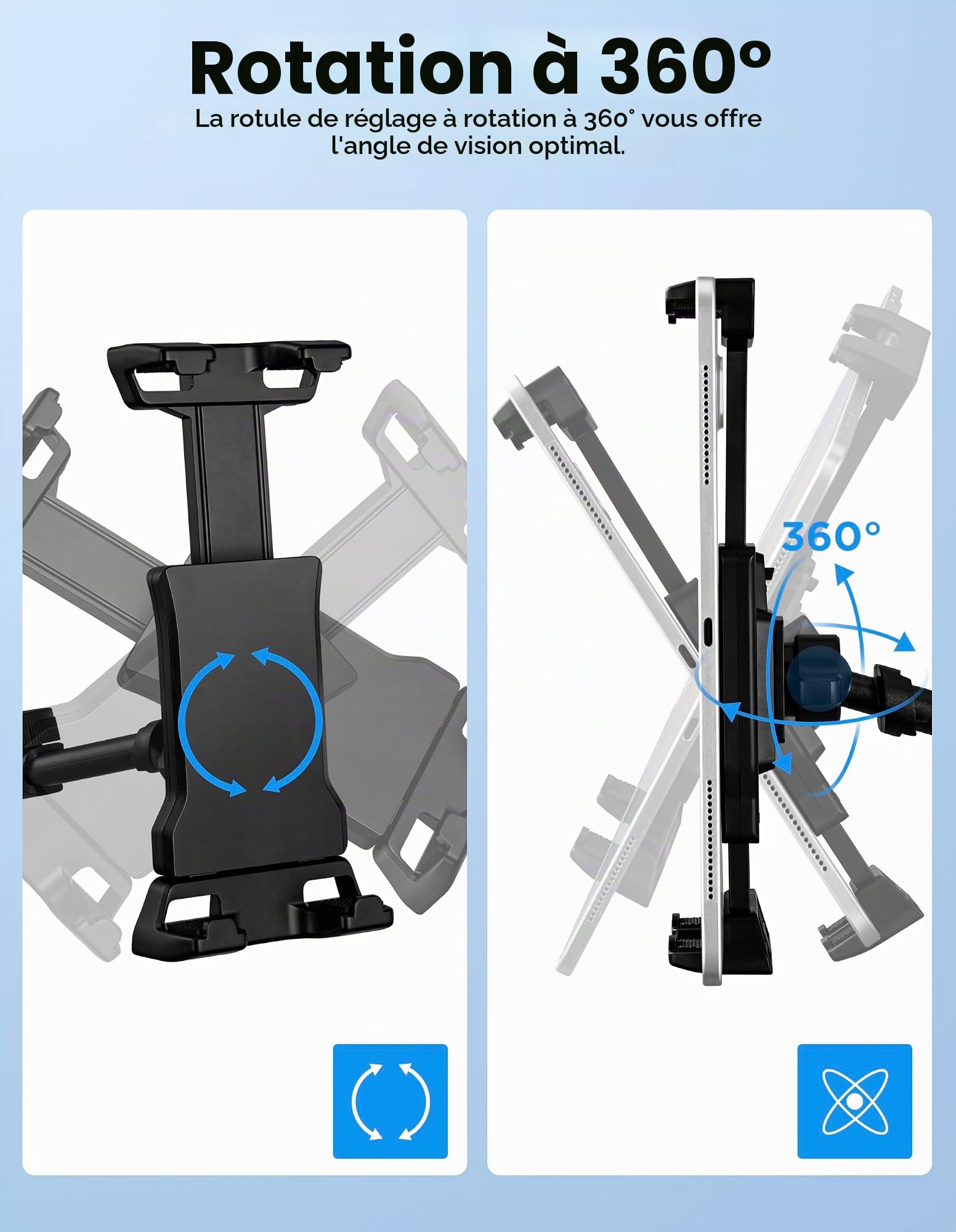 LZSIG Support de tablette et batterie externe mis à jour pour pied de micro, support de microphone réglable pour musique, clip pour iPad et téléphone, compatible avec iPhone, Android, tous les