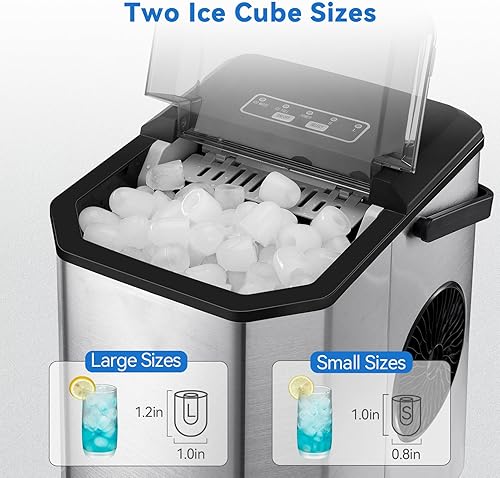 Miniatura 2 de Garvee Máquina de hielo para encimera, 26 libras en 24 horas, 9 cubos listos en 6 minutos con cuchara de hielo y cesta, máquina de hielo portátil