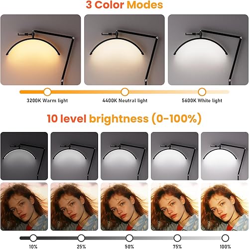 Miniatura 4 de Andoer Luz de pestañas regulable para tecnología de pestañas, luz esteticista en forma de media luna con soporte para teléfono, iluminación cálida