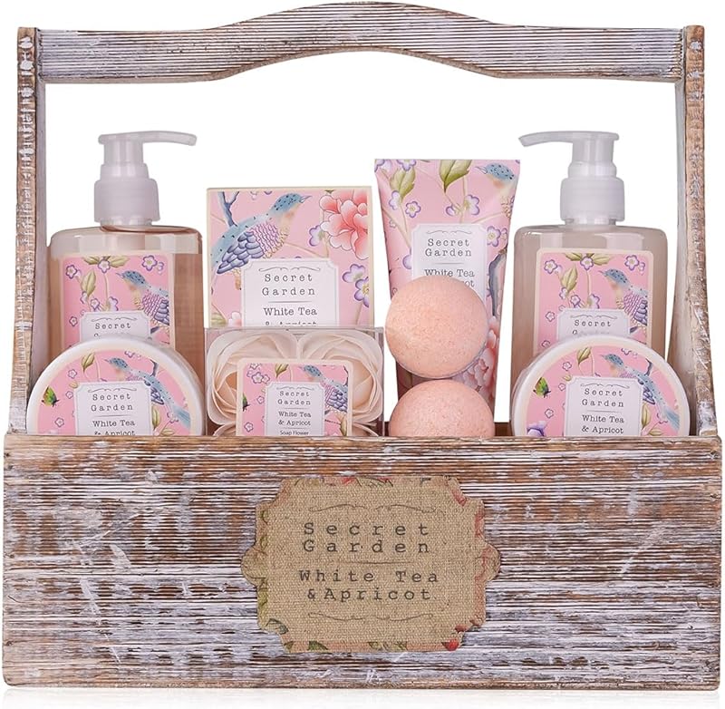 accentra Coffret cadeau Coffret bain et douche Secret Garden au thé blanc et à l'abricot - Coffret 8 pièces