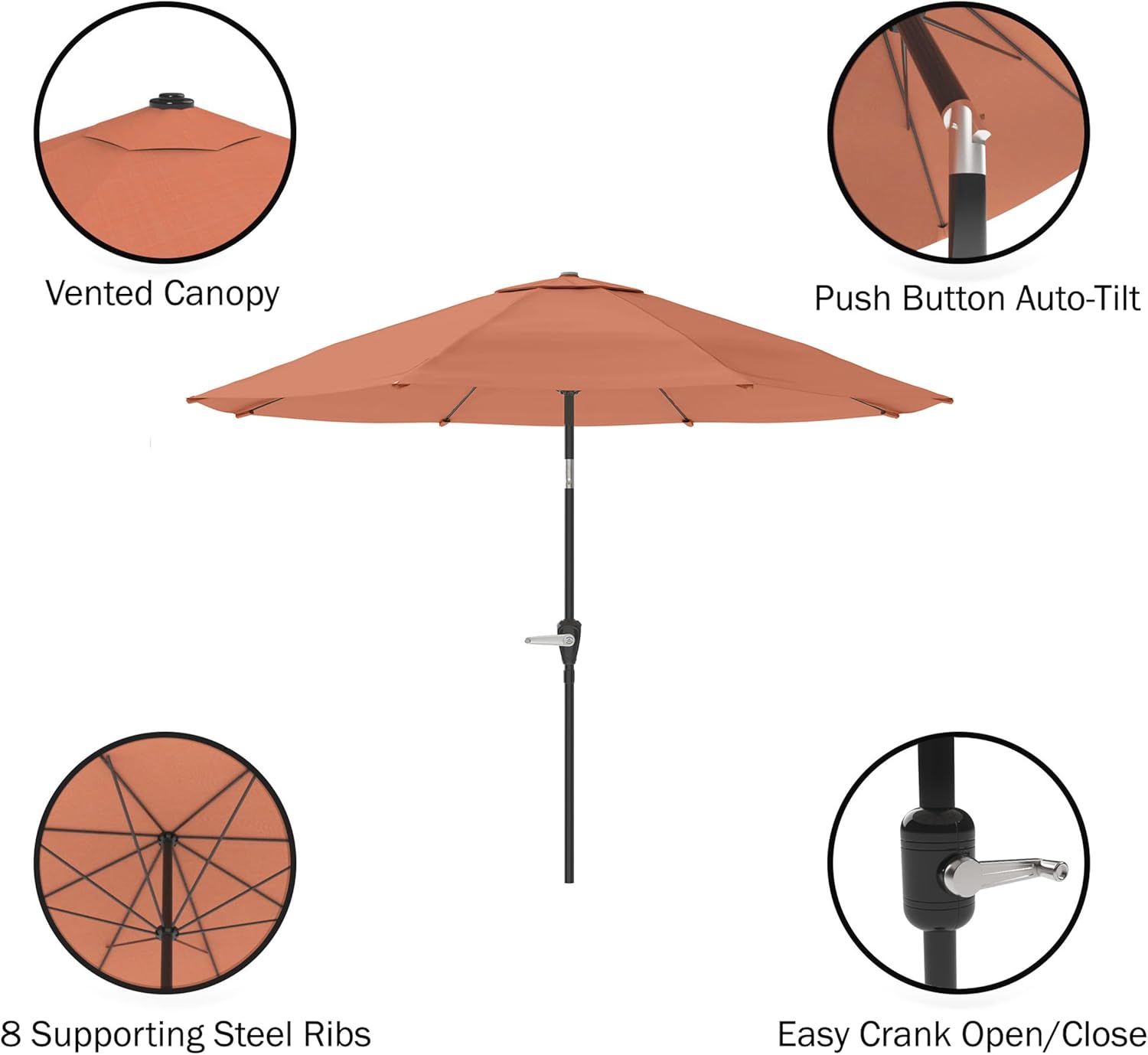 Pure Garden Patio Umbrella with Auto Tilt - 10ft Easy Crank Sun Shade with 19lb Weighted Base for Deck, Outdoor Furniture, or Pool (Terracotta)