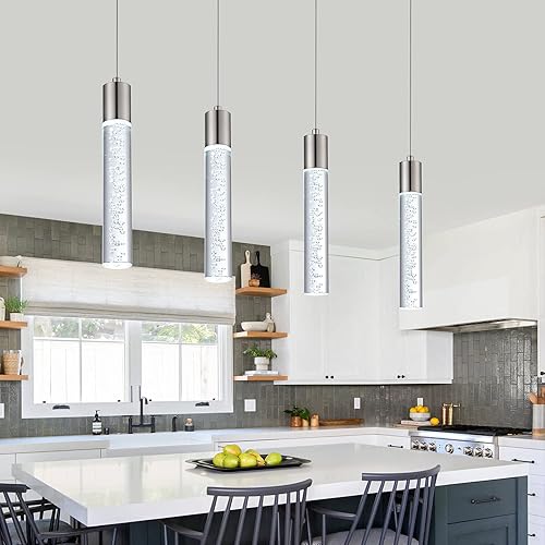 Miniatura 6 de Paquete de 3 mini lámparas colgantes, iluminación LED de cocina de níquel satinado con bombilla LED, lámpara de araña de burbujas preminum de