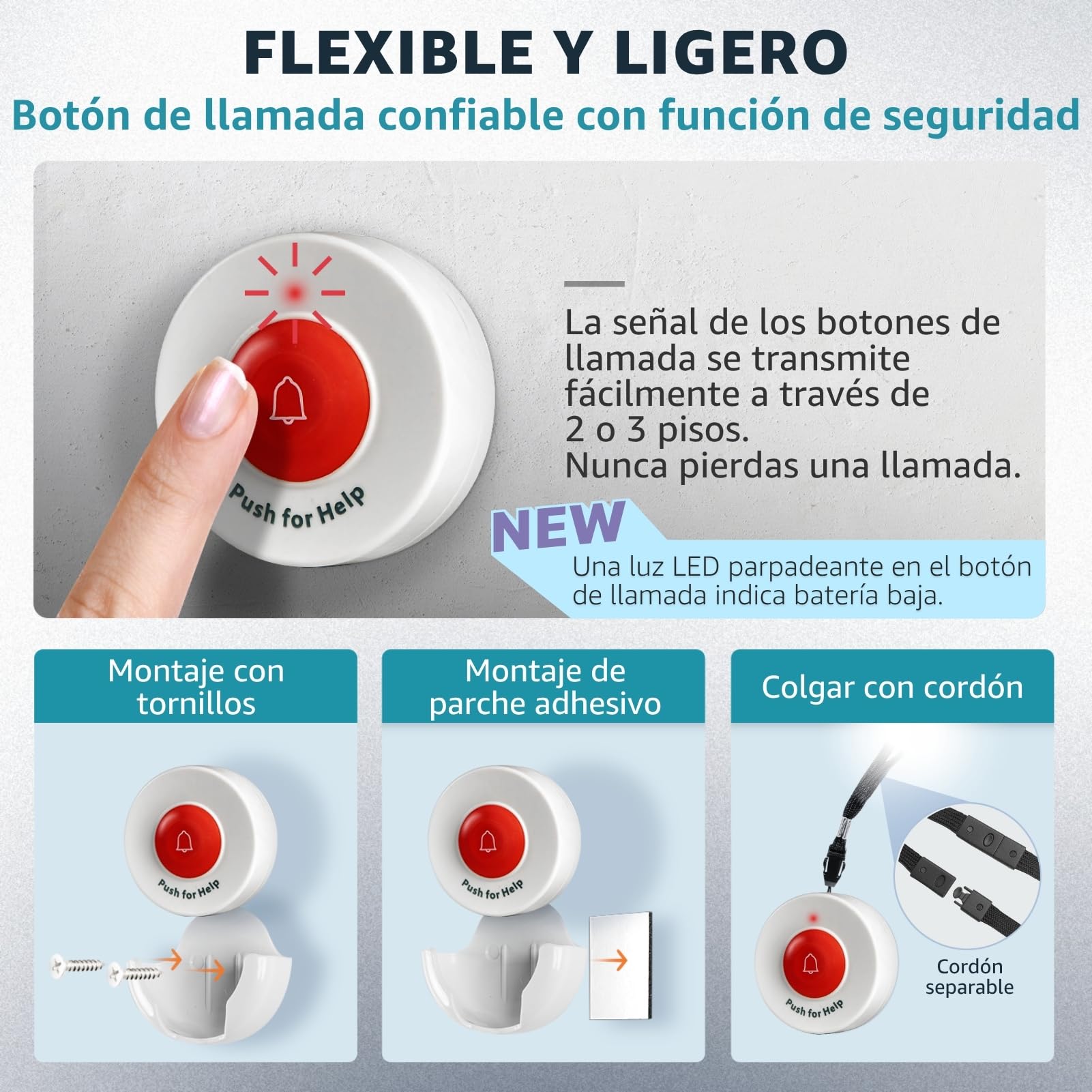 Buscapersonas para Cuidadores con 4 Botones de Llamada | Sistema inalámbrico para personas mayores, pacientes y asistencia en el hogar con múltiples botones de llamada