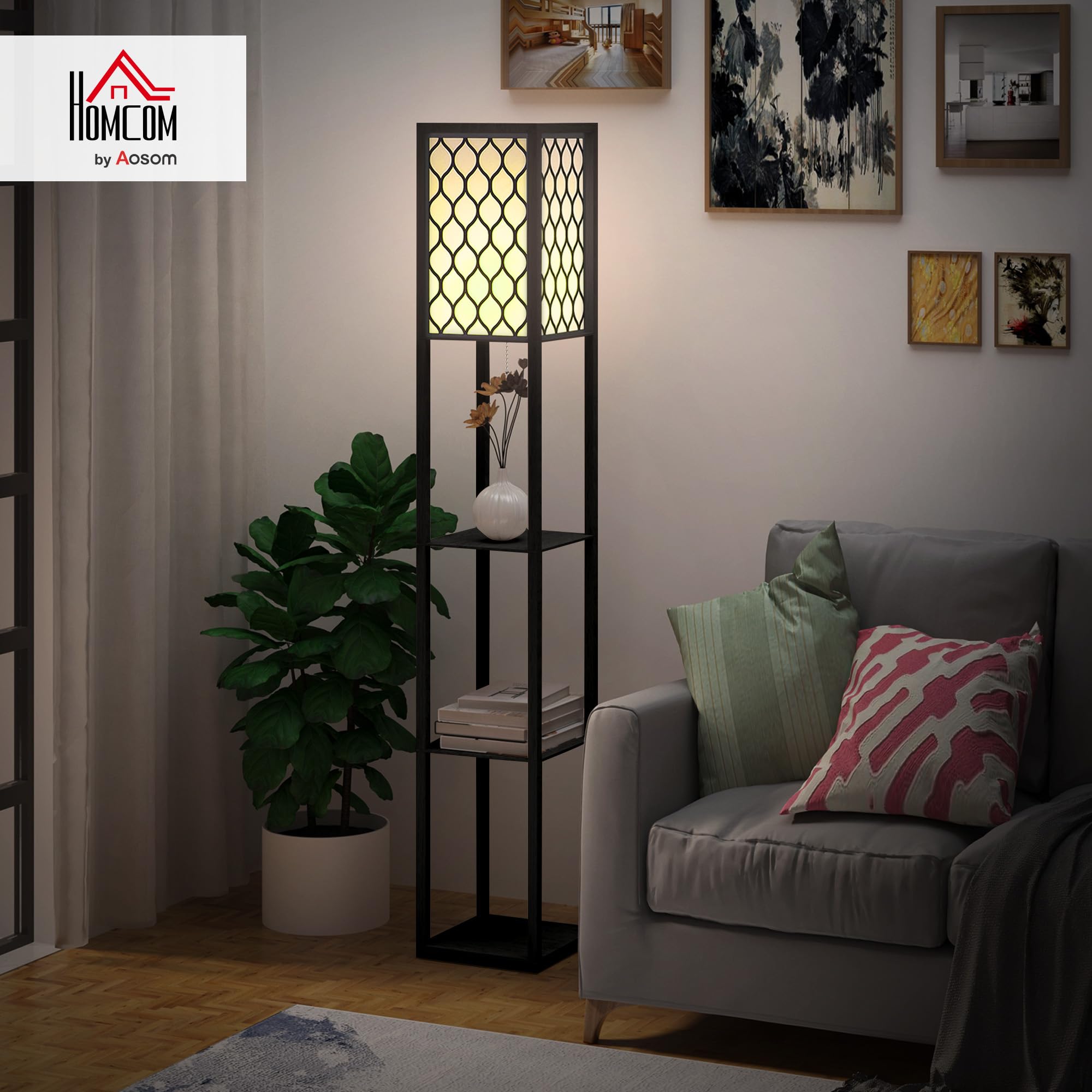HOMCOM Lampadaire Étagère Lampe Étagère 26L x 26l x 160H cm MDF Noir