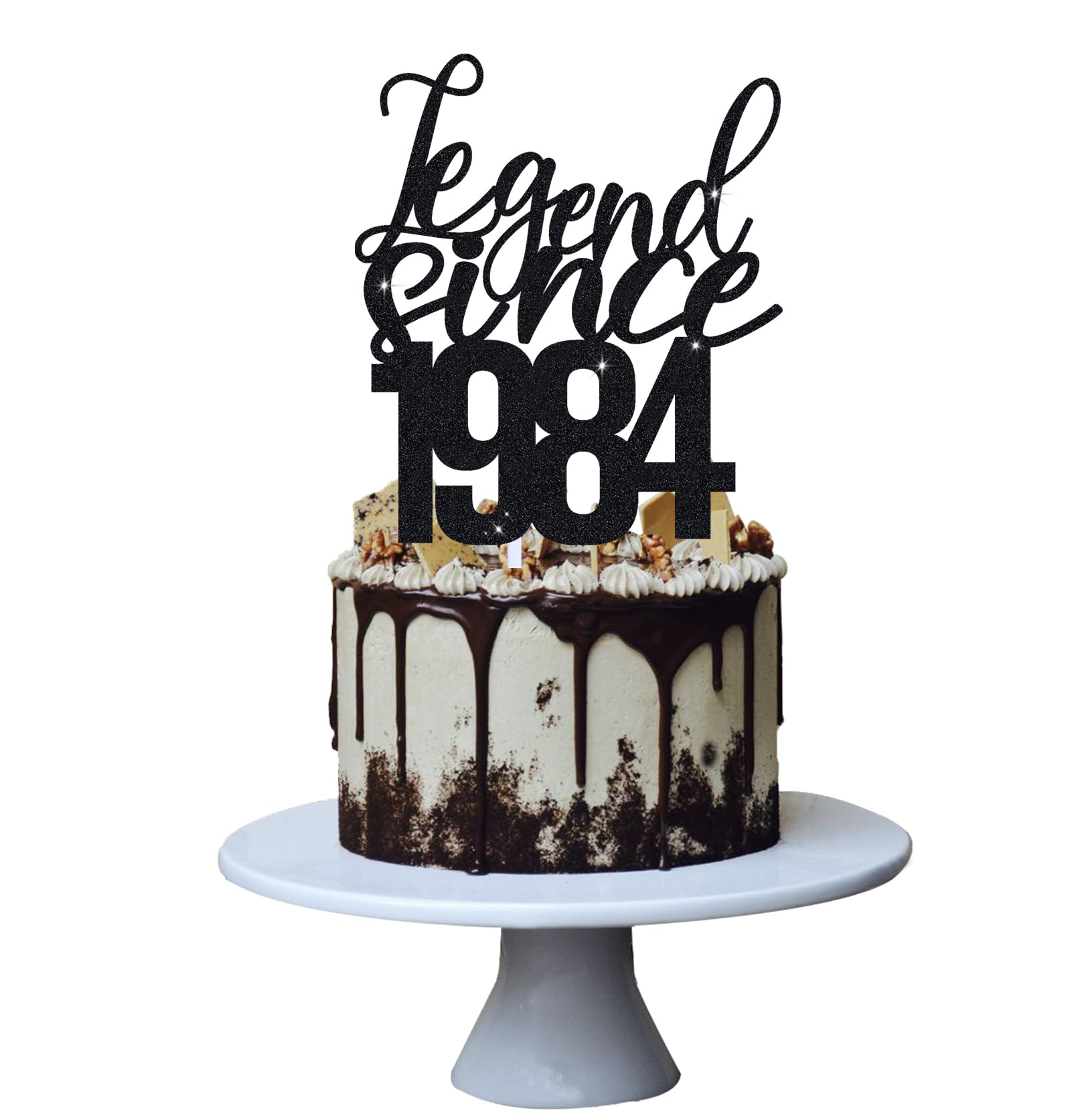 "Legend Since 1985" 40th Birthday Cake Topper — Funny 40 & Fabulous Decoration, Handmade Black Glitter - View #3