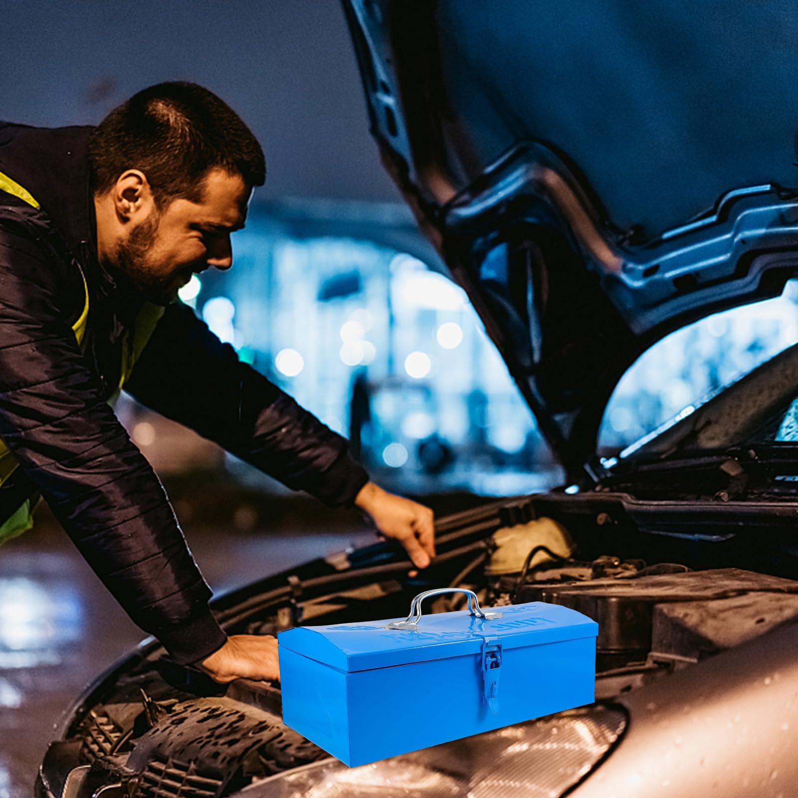 Cassetta Porta Attrezzi Organizer Compatto in Ferro Blu Portatile e Conveniente per Officina e Garage per Attrezzi Meccanici e Utensili da Lavoro