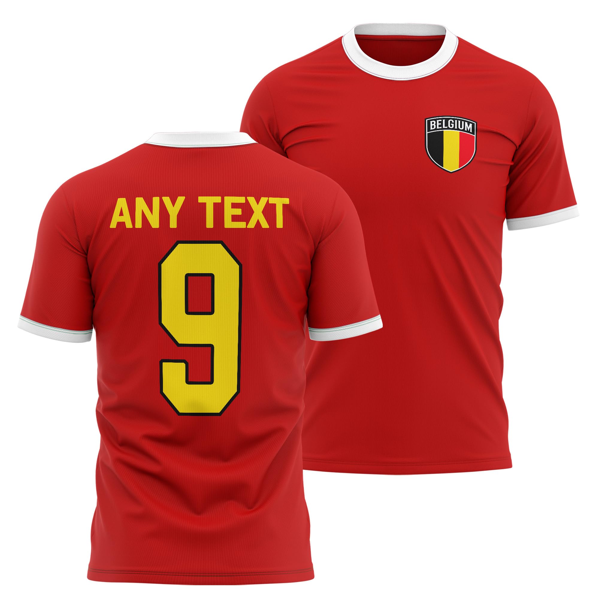 Belgium Mens Ringer T Shirt - Custom Name Number Badge Red White - Football Fan Tee Dad Grandad, 3XL, Royal/White