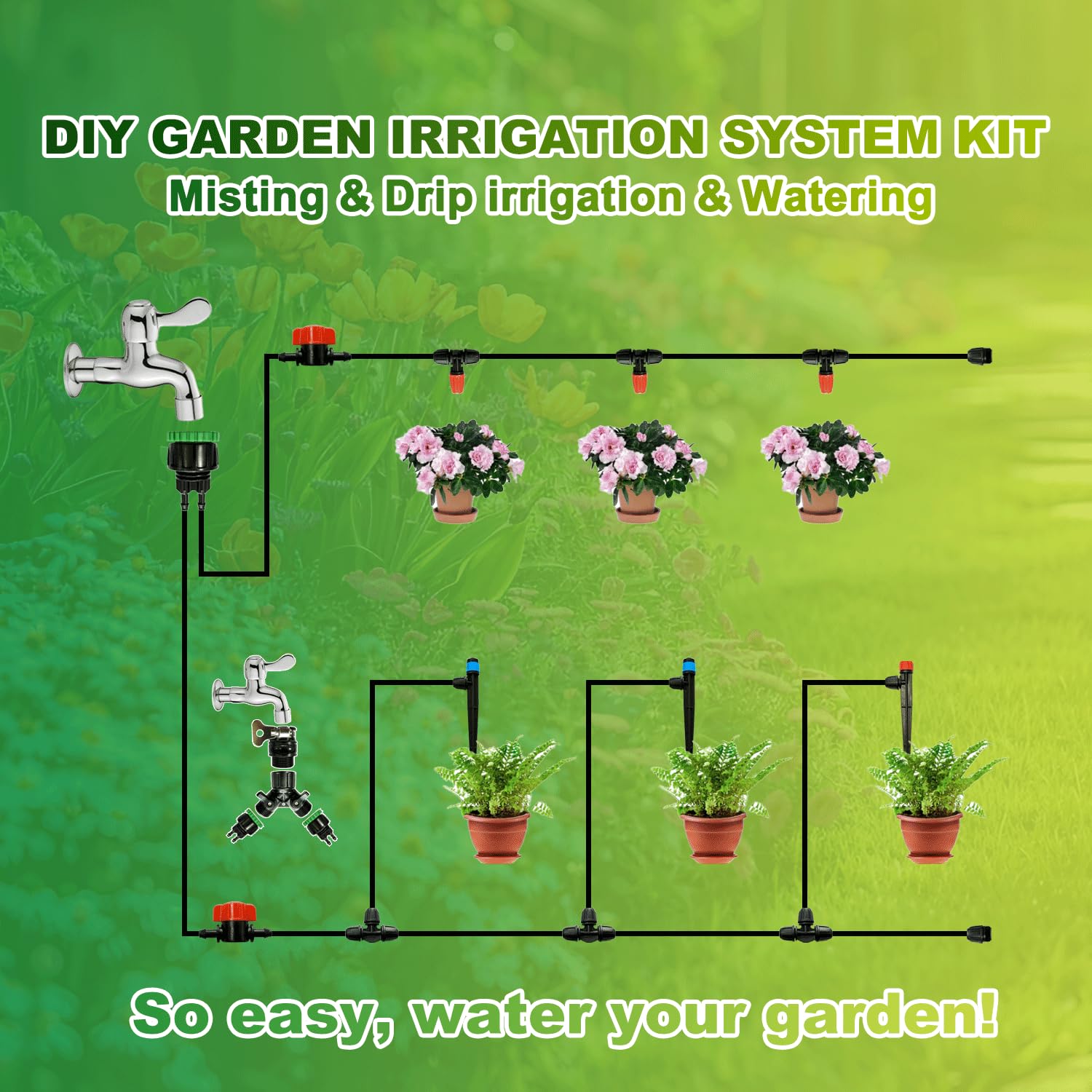 Garden Drip Irrigation Kit 30 Meters for Garden，DIY Micro Sprinklers Watering Drip Kit Set for Yard Outside，Flower Bed, Patio, Lawn，Greenhouse Micro Drip Irrigation Kit Automatic Irrigation System