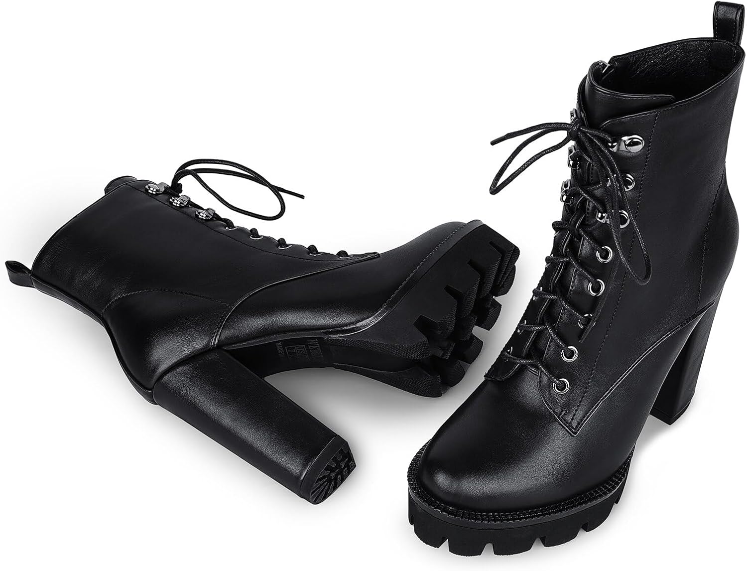 wetkiss Platform Boots for Women, Heeled Combat Boots Chunky Heel Booties Round Toe Lace Up High Heel Ankle Boots - Image 6
