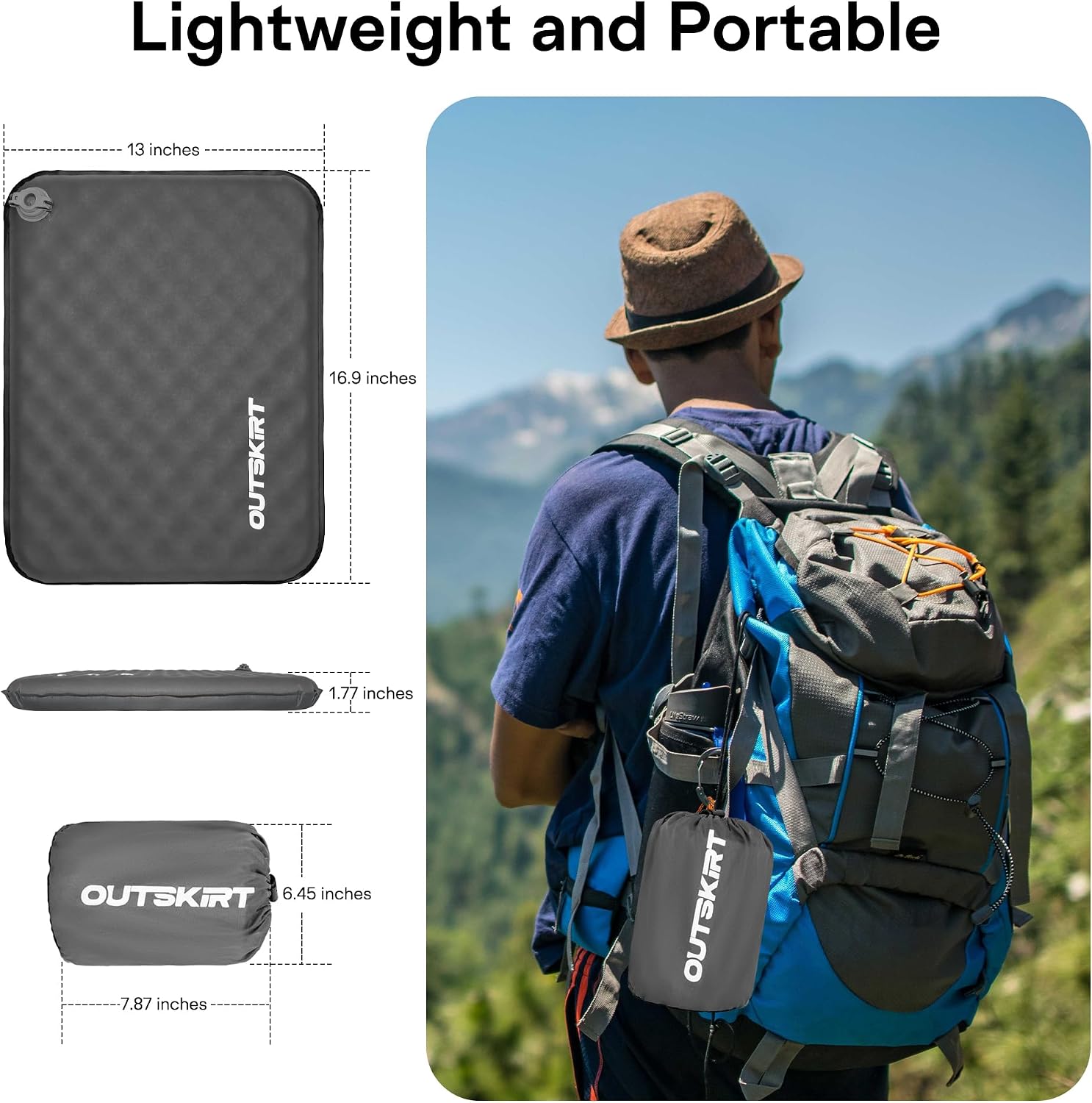 OUTSKIRT Inflatable Seat Cushion Self-Inflating Portable Stadium Airplane Travel Foam Cushion Pad for Sports Events Camping
