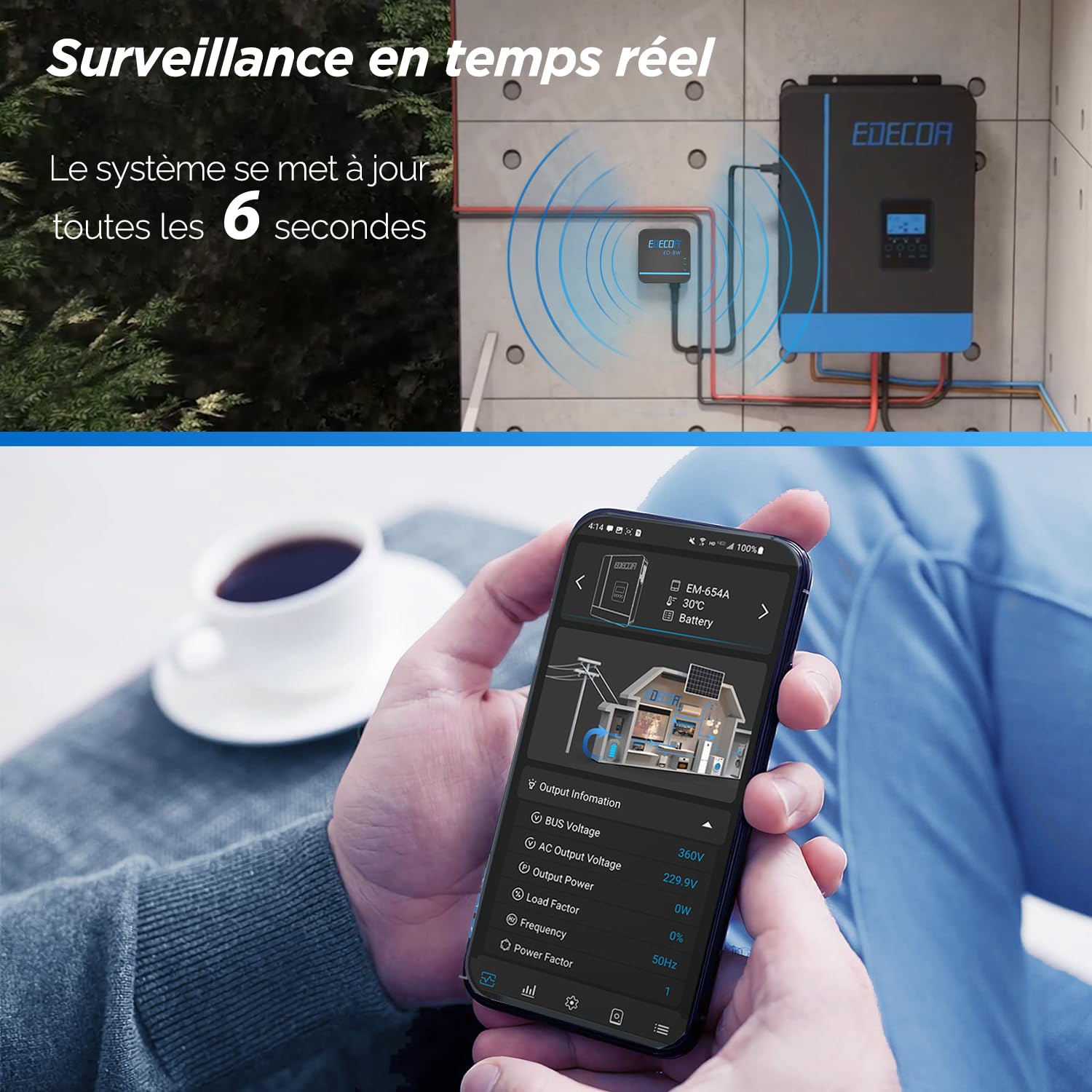 EDECOA Adaptateur de synchronisation des données Module WiFi pour la connexion à un onduleur hybride Contrôle facile des paramètres et de l'état de l'onduleur hybride