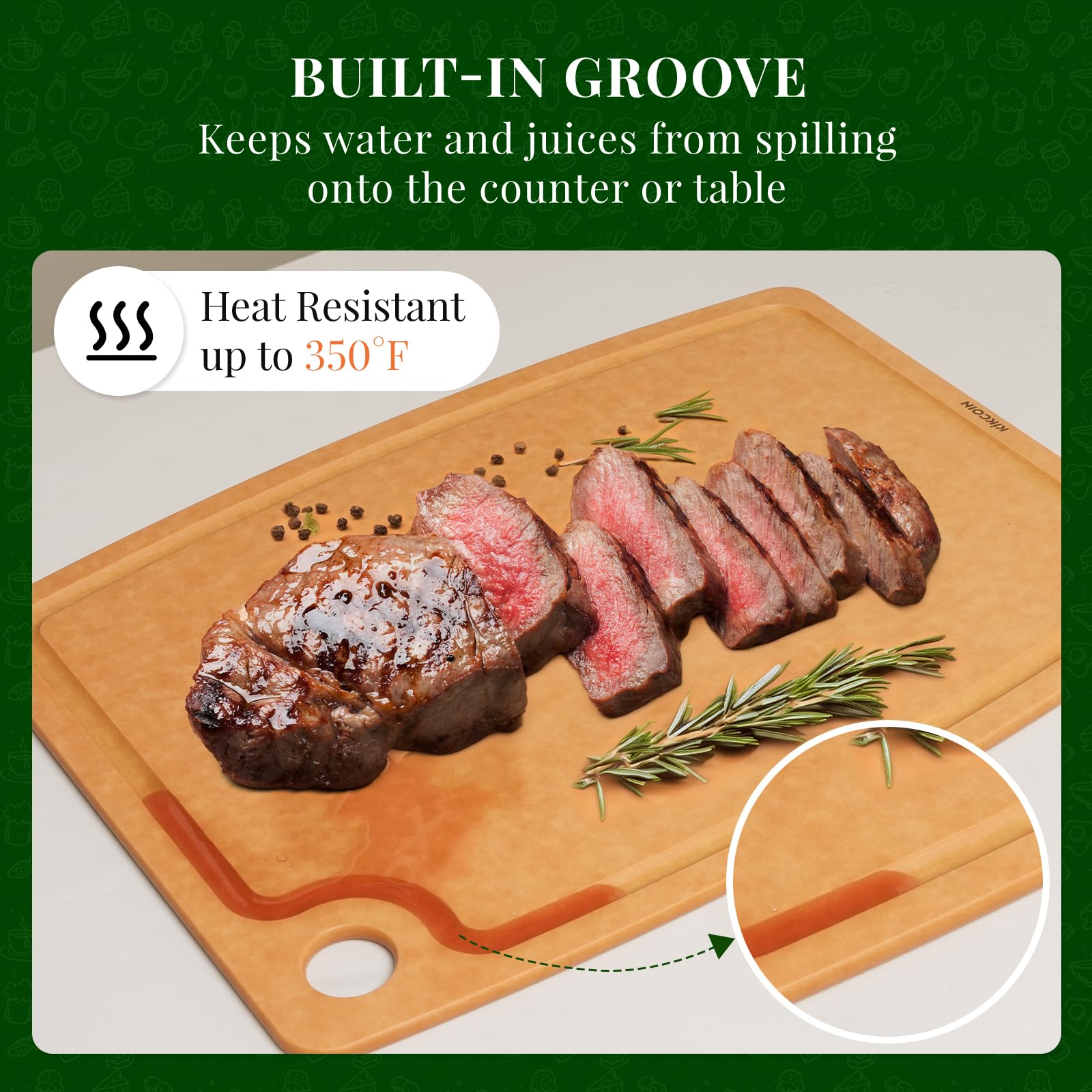 Tabla de cortar de madera, tablas de cortar para cocina, aptas para lavavajillas, tabla de cortar antideslizante con ranura para jugo, tabla de cortar compuesta de fibra de madera con agujero para