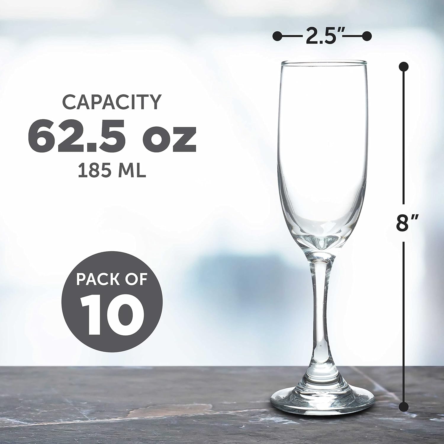 DISCOUNT PROMOS Premiere Champagne Flutes 6.25 oz. Set of 10, Bulk Pack - Elegant Drinkware for Weddings, Events, & Promotional Gifts - Clear - Image 5