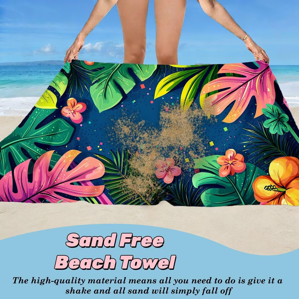 Serviette de Plage Microfibre, Lot de 2 Serviette de Bain Grande Taille 100x200 cm, Séchage Rapide Drap de Bain Fleur, Anti Sable Serviettes de Plage, Serviettes Microfibre Sport pour Travel -4580