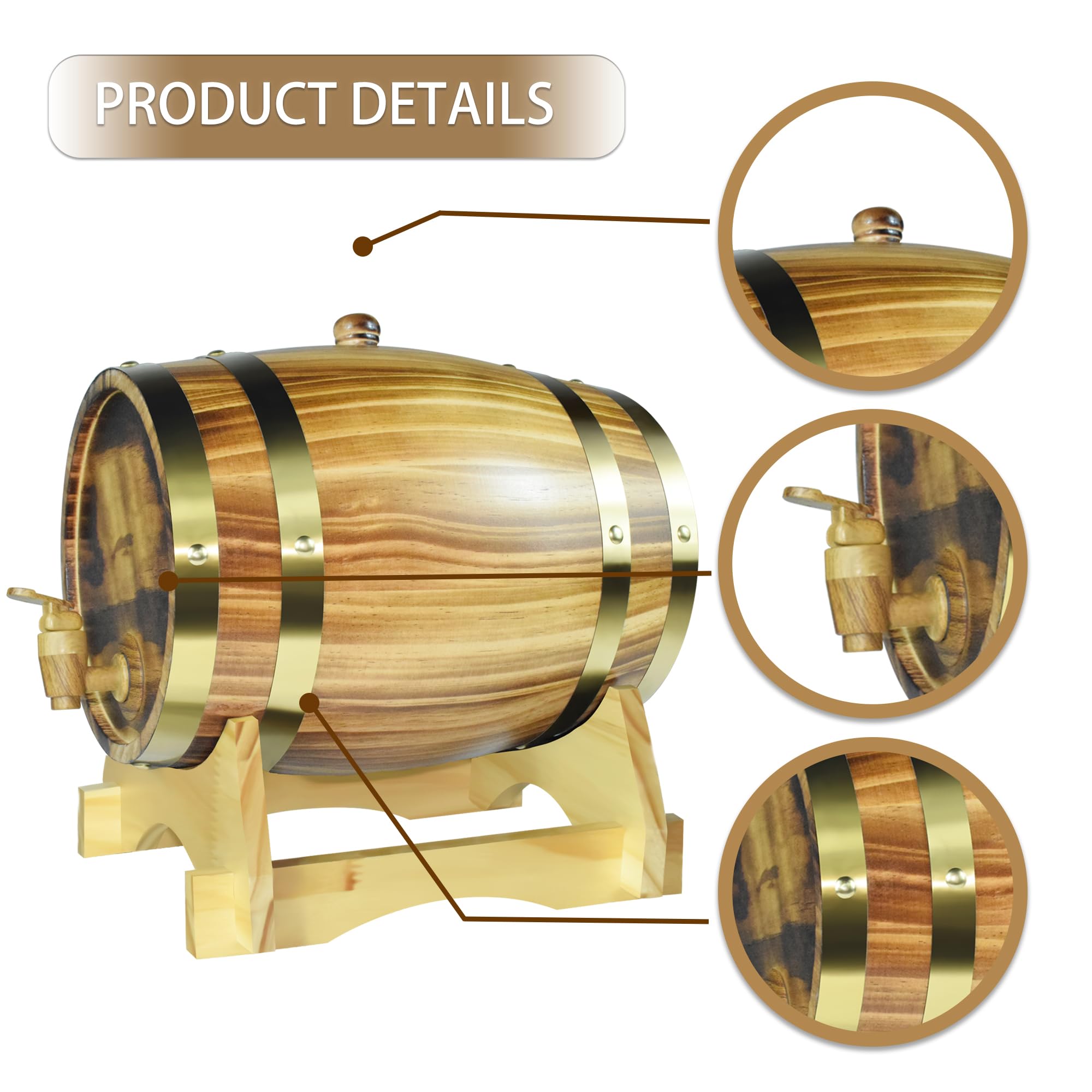 1.5L Whiskey Barrel Wine Barrel Wooden Whiskey Dispenser with Baked Oak Chips Aging Barrels Mini Keg Wine Bucket Decor for Table Bar Home Kitchen Restaurant BBQ Gifts for Men, Light Yellow