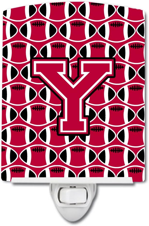 Caroline's Treasures CJ1079-YCNL Letter Y Football Crimson and White Ceramic Night Light Compact, UL-Certified, Ideal for Bedroom, Bathroom, Nursery, Hallway, Kitchen, 6x4x3, Multicolor