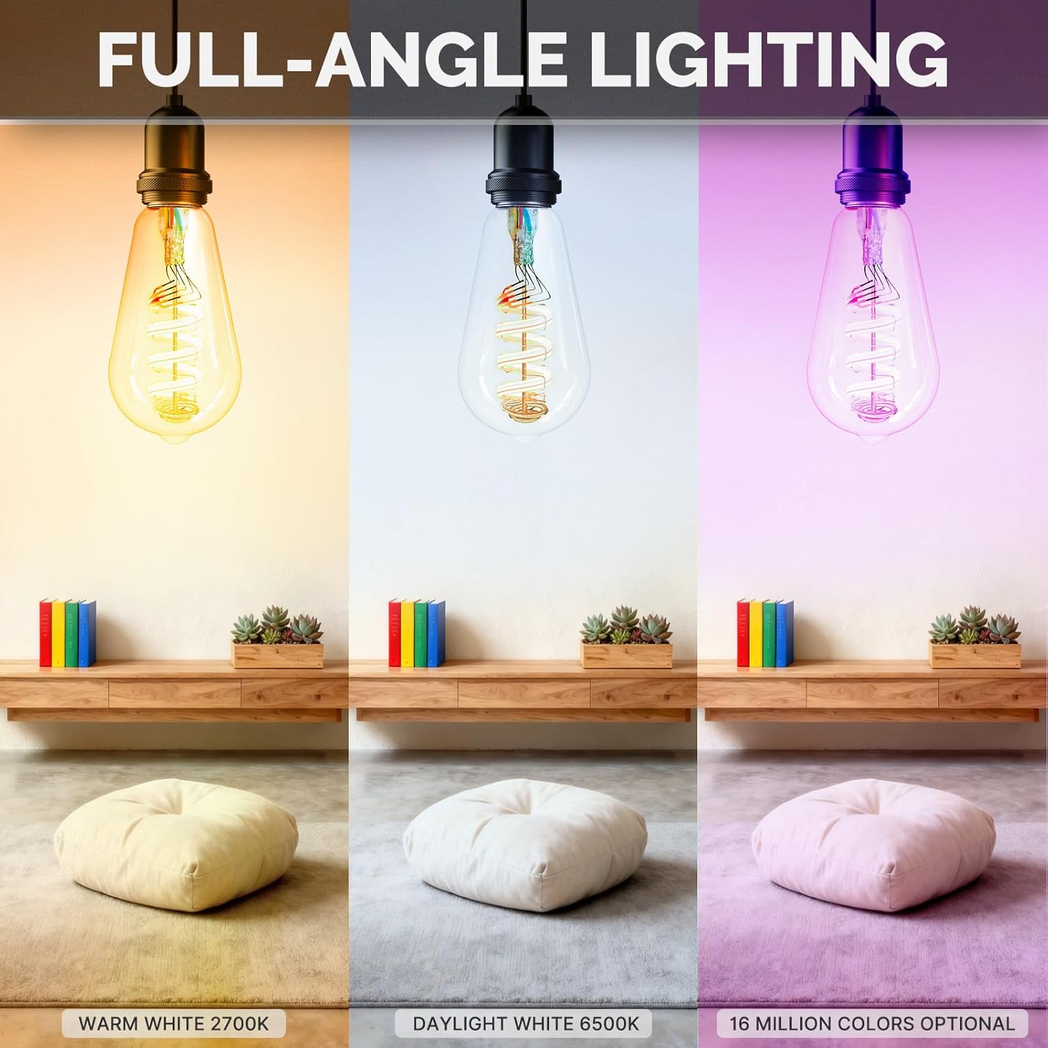 MOES Matter WiFi ST64 Edison Smart Bulbs, Color Changing Light Bulb, 16 Million RGB Colors & Tunable White, Works with Apple Home, Alexa, Google Home, E26 Dimmable 5W (40W Equivalent), 2-Pack