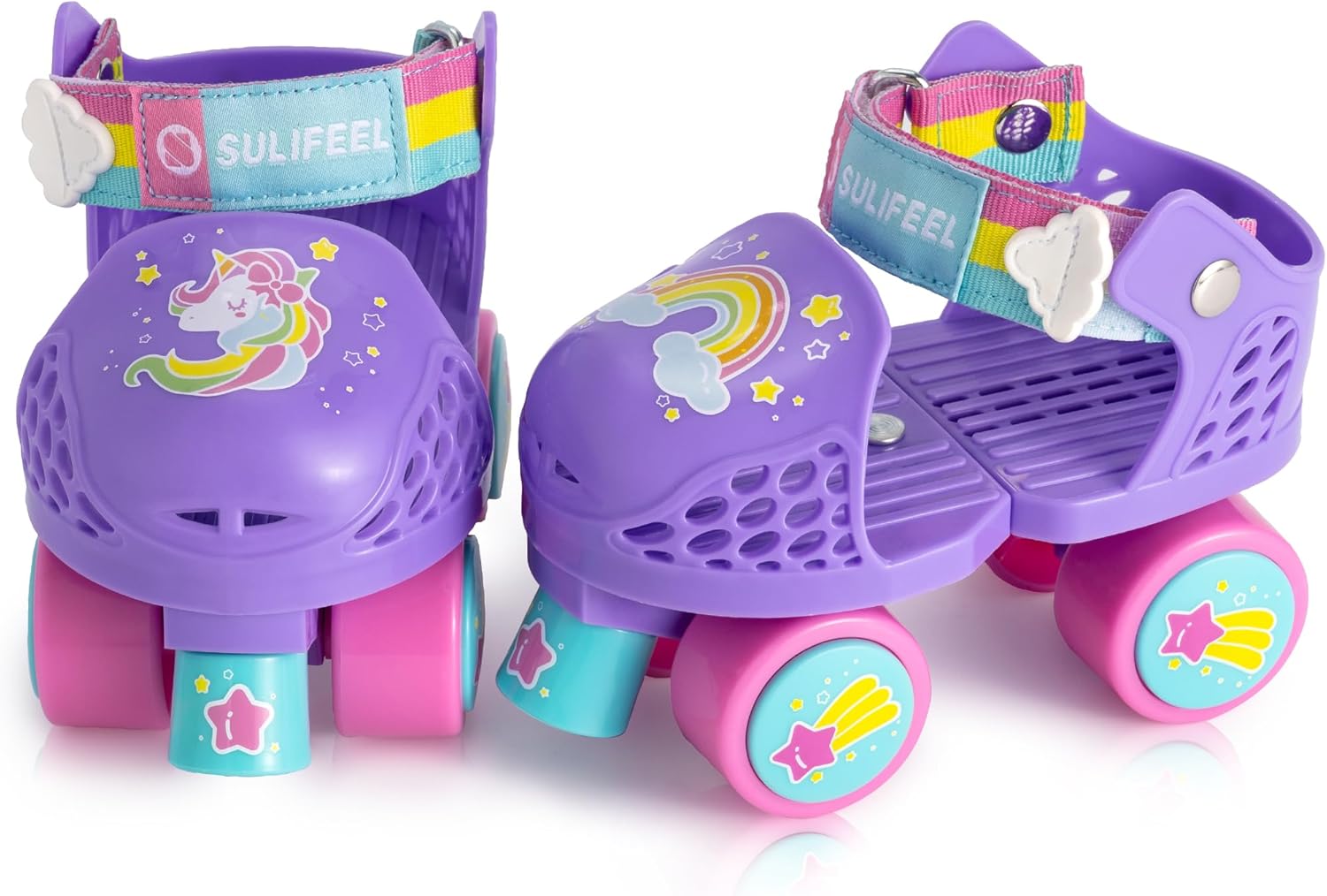 SULIFEEL Kids Adjustable Quad Roller Skates,Toddler Beginner Roller Skates for Girls and Boys Age 2-5 Years Old Unicorn Purple