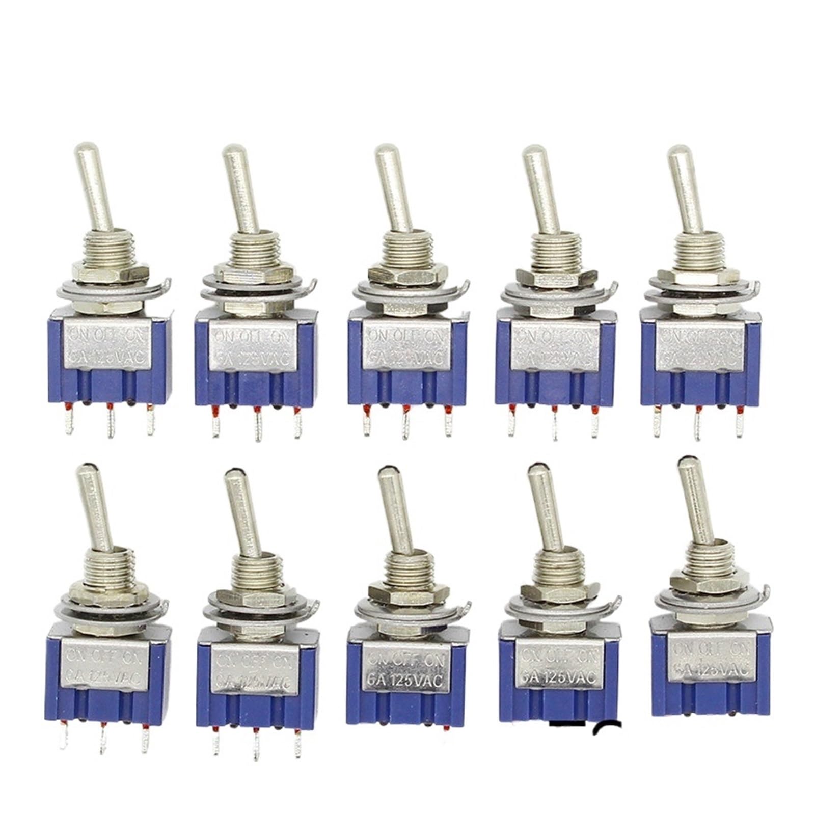 AARTERZZA 10Pcs ON-Off-ON 3 Pin 3 Position Latching Toggle Switch AC 125V/6A 250V/3A