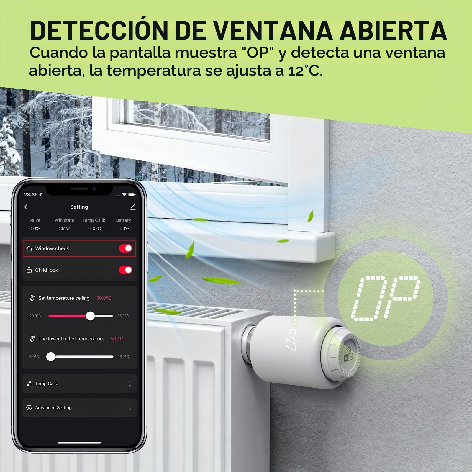 Cabezal Termostático Inteligente WiFi | Válvulas Termostáticas, Regulador de Temperatura, Control Remoto, Compatible con Alexa, Compatible con Google Assistant