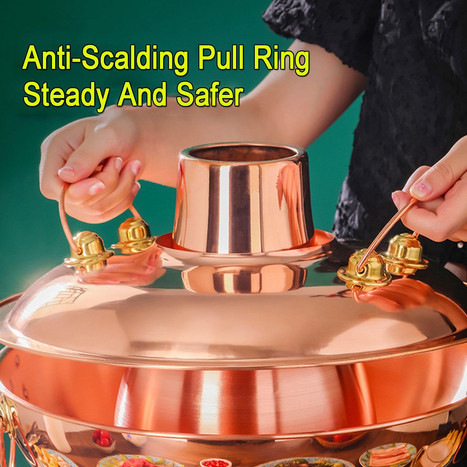 UNYQBFKM Chinese Copper Charcoal Hot Pot Household Charcoal Mandarin Duck Copper Hot Pot Old Beijing Shabu-Shabu Copper Fire Boiler for Kitchen Catering Parties Hotels Dining,28cm-A