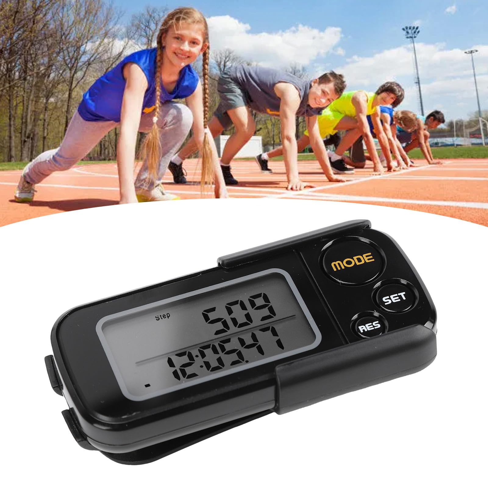 SIXRUN Podomètre 3D, Compte-Pas Précis avec Grand écran LCD et Mémoire de 30 Jours pour Distance de Marche Miles Km Compteur de Calories Moniteur de Temps d'exercice