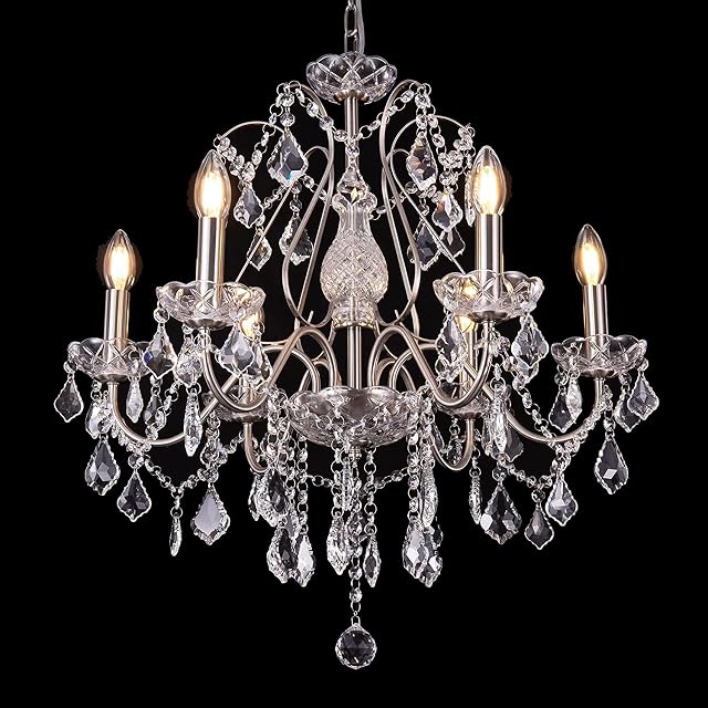 Wellmet Modern Crystal Raindrop Chandelier Lighting, Classic Candle Style Ceiling Light Pendant for Living Room Dining Room Bedroom Hallway Entry, 66cmD 6 Lights