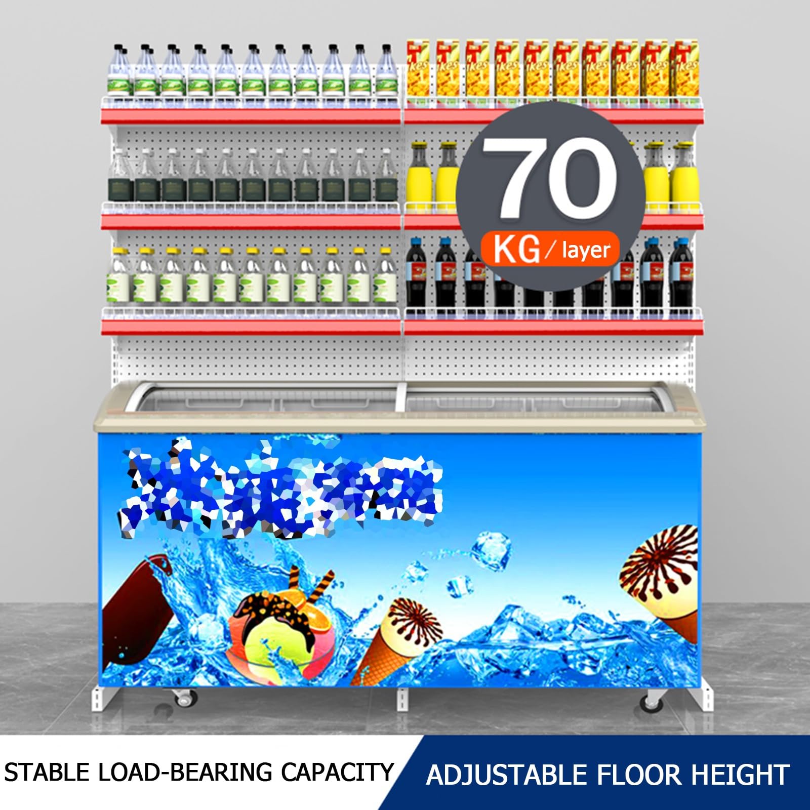 unità di scaffalatura del congelatore Commerciale, Rack di stoccaggio dell'esposizione al Dettaglio Resistente per supermercati, generi Alimentari, Negozi di liquori, Bianco, bianco-122.5x39x196cm