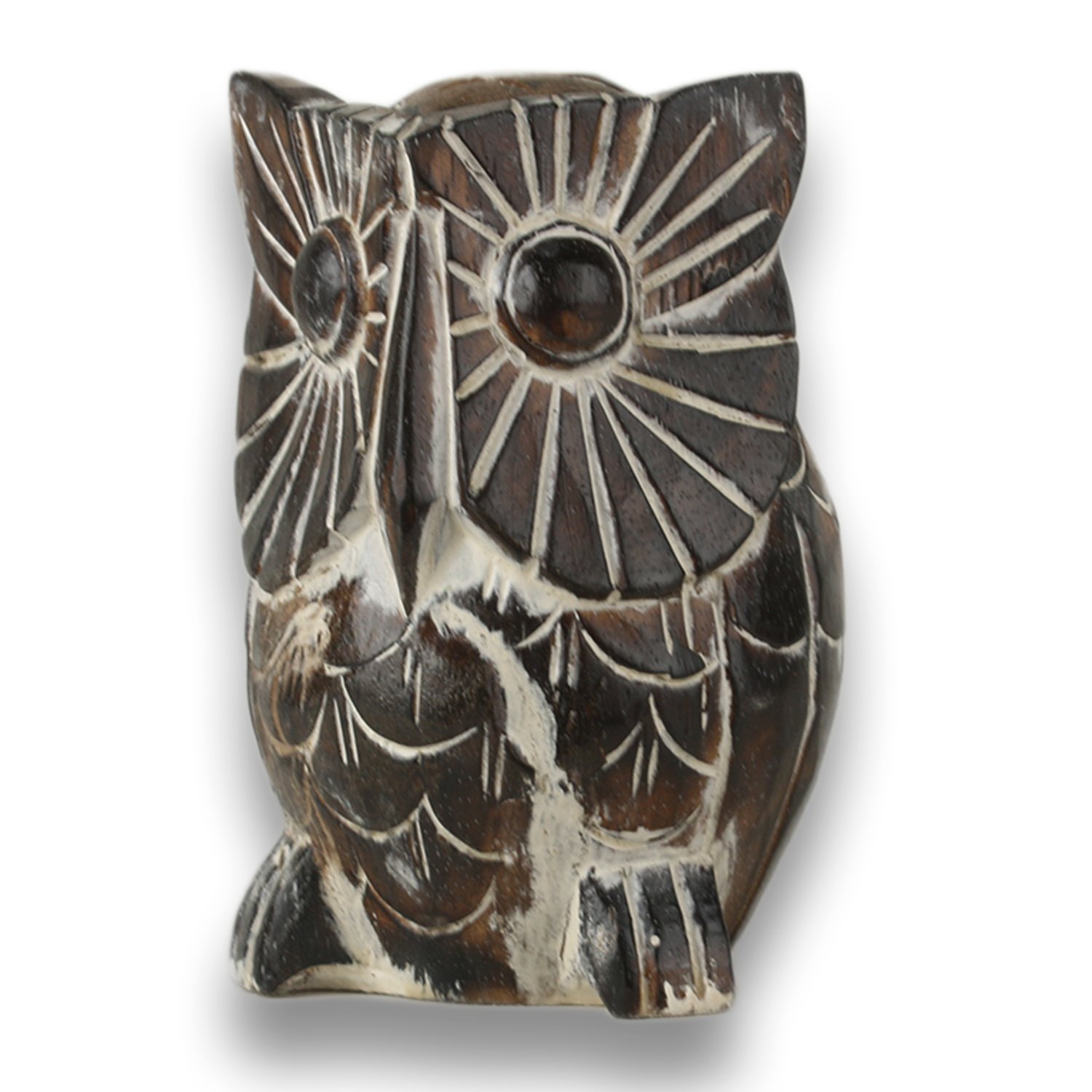 ART-CRAFT Holz Eule handgeschnitzt White wash Painted 25cm