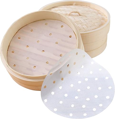 Miniatura 4 de CONIE Revestimientos de papel de vapor de 12 pulgadas, papel pergamino perforado para freidora de aire, cesta de vapor 100 cts