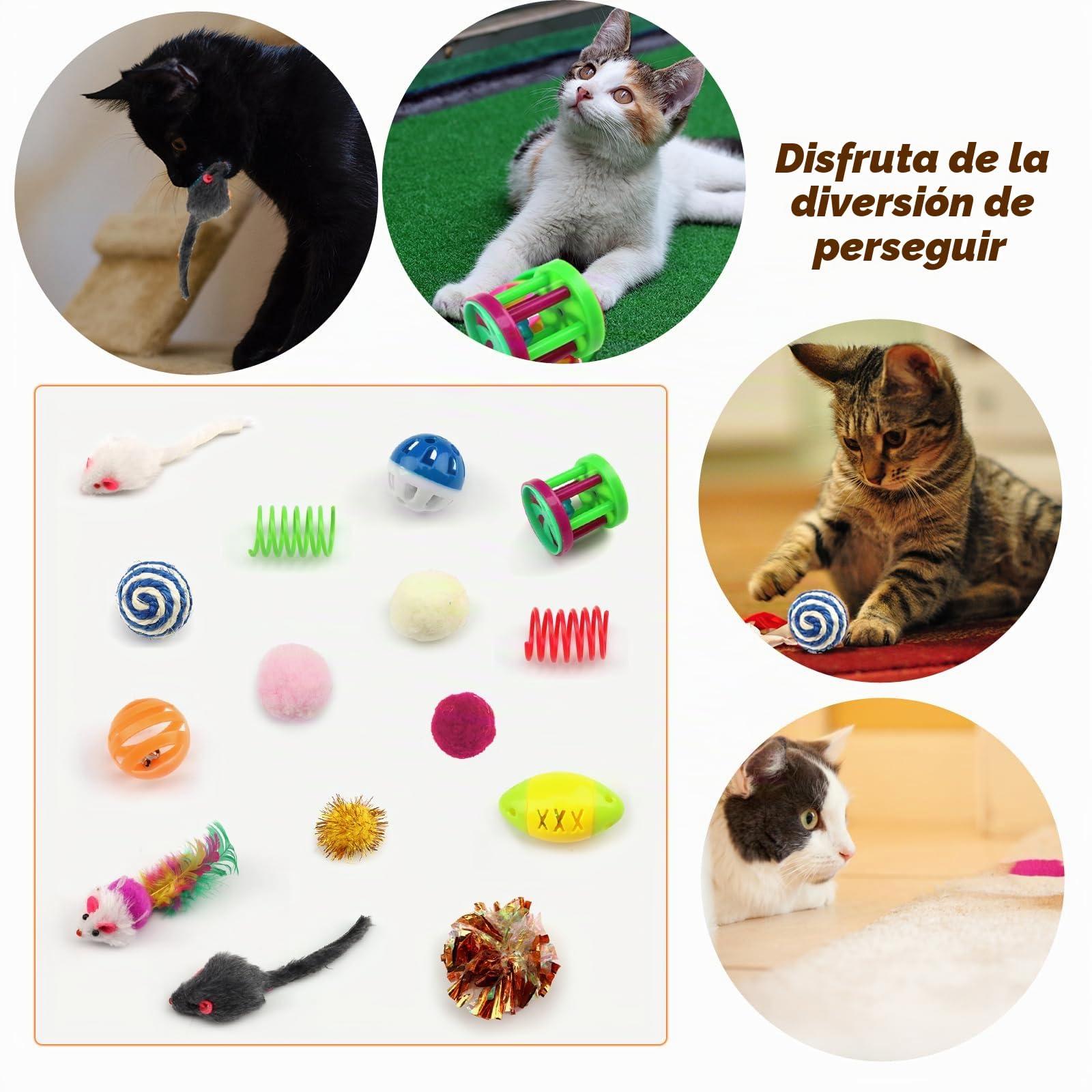 QUOZUO Paquete variado de 32 juguetes para gatos: bolas de gato, plumas, ratones, bolas arrugadas, juguetes de hierba gatera para gatitos de interior