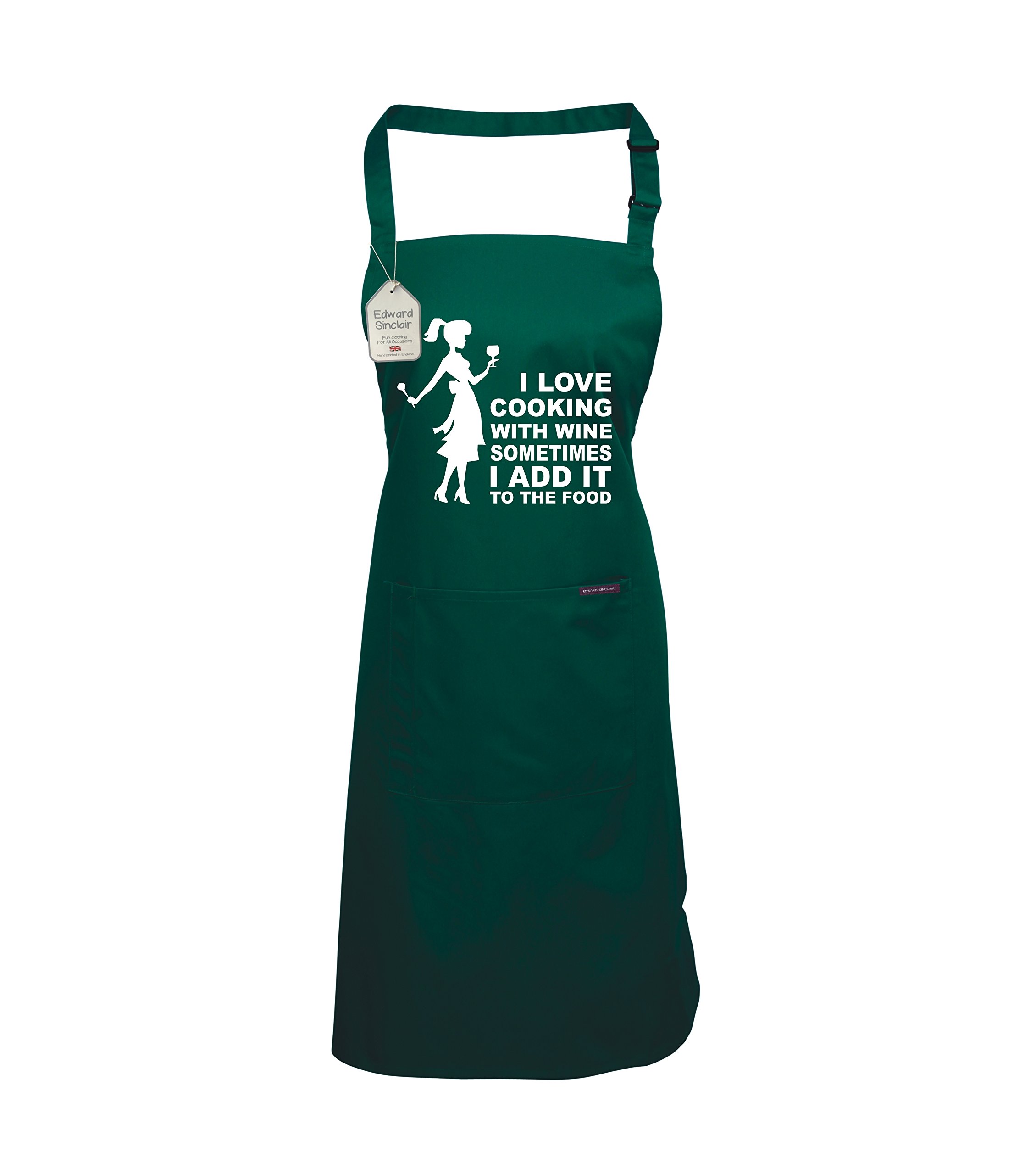 Edward Sinclair Women's Bottle Green | Apron | With Image | I Love Cooking With Wine | Sometimes I Add It To The Food