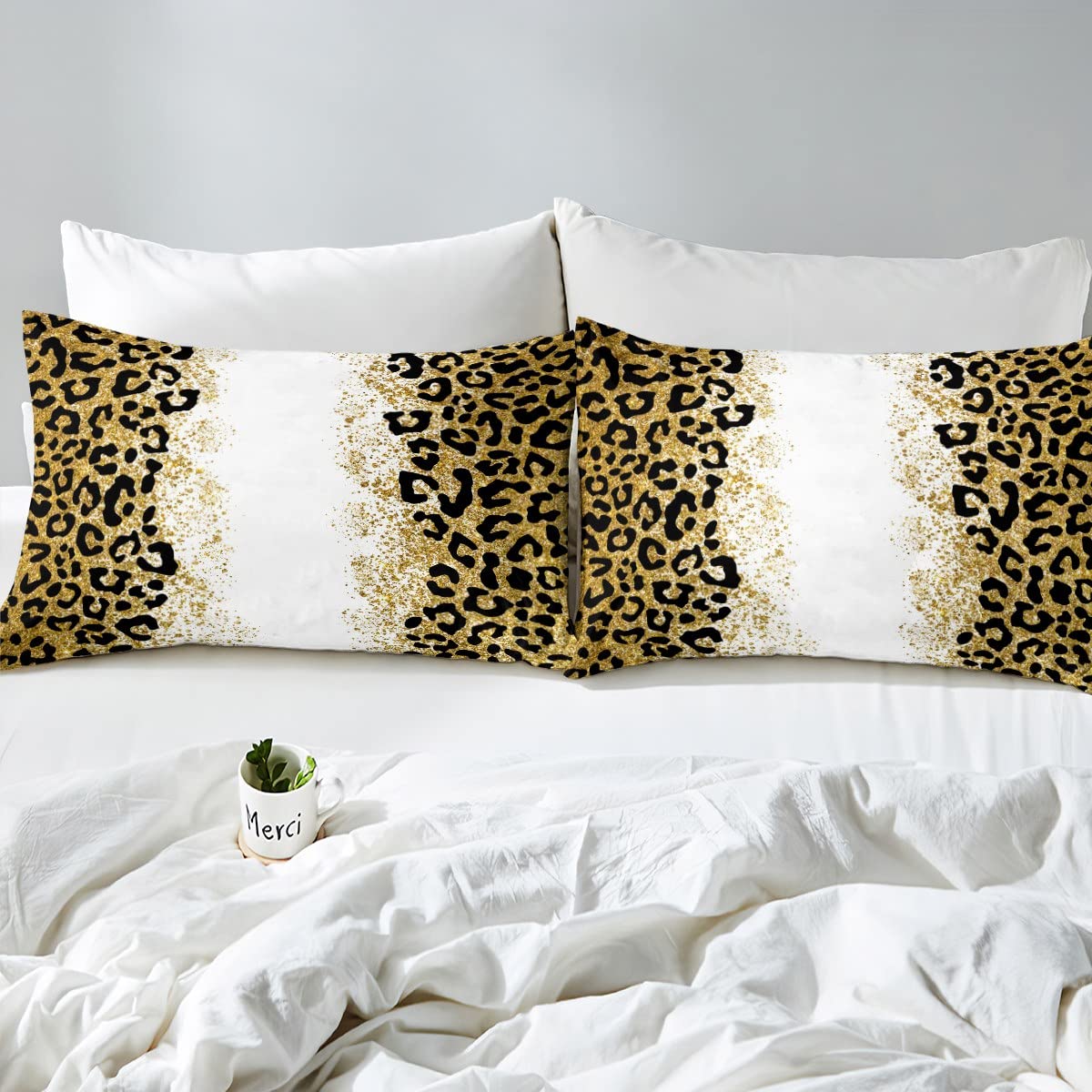 Homemissing Leopard Print Bedding Set Kids Glitter Cheetah Print Comforter Cover Set for Boys Girls Animal Print Duvet Cover Breathable Luxury Golden Bedspread Cover Decor Pastel Quilt Cover Double - Image 4