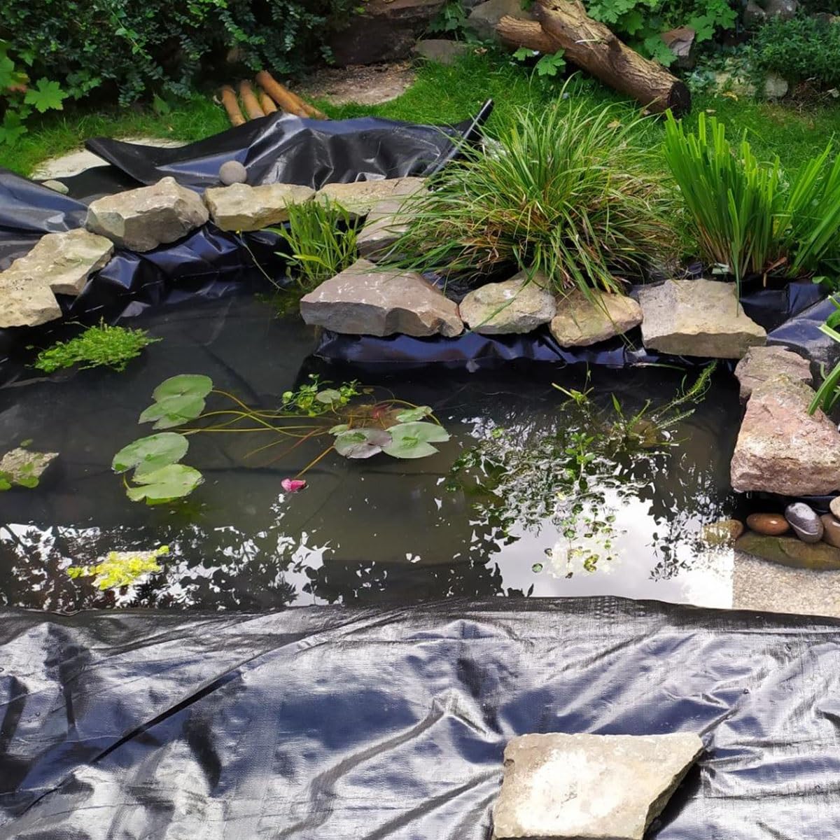 Rivestimento flessibile per laghetto, 1,5 x 2 m, 4 x 6 m, 5 x 8 m, 6 x 12 m, 10 x 15 m, 0,12 mm, resistente, impermeabile, nero, per giardino, laghetti, giochi d'acqua e piante acquatiche (1,5 x 8 m)