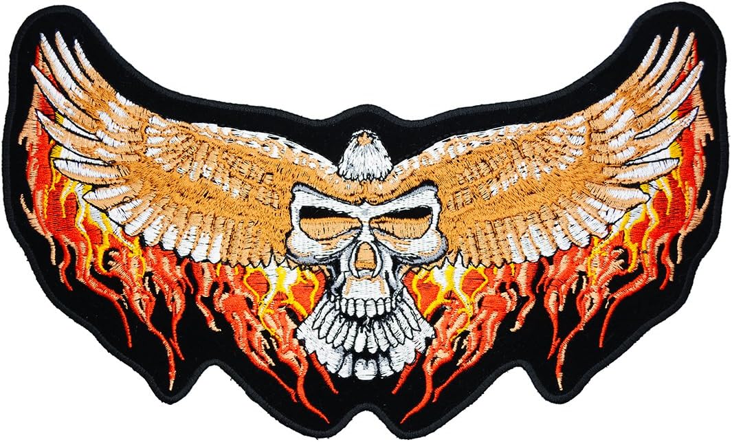 9 4/8" x 5 6/8" Eagle Skull Motorcycle Club Large Embroidered Biker Back Patch