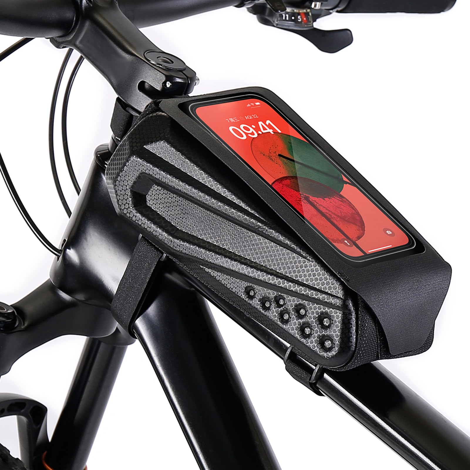 Aomiun Bike Frame Bag, Bike Phone Holder, Large Capacity & Easy Access, Lightweight, Stable Installation & Cable Exit Cycling, Gifts for Men (1L)