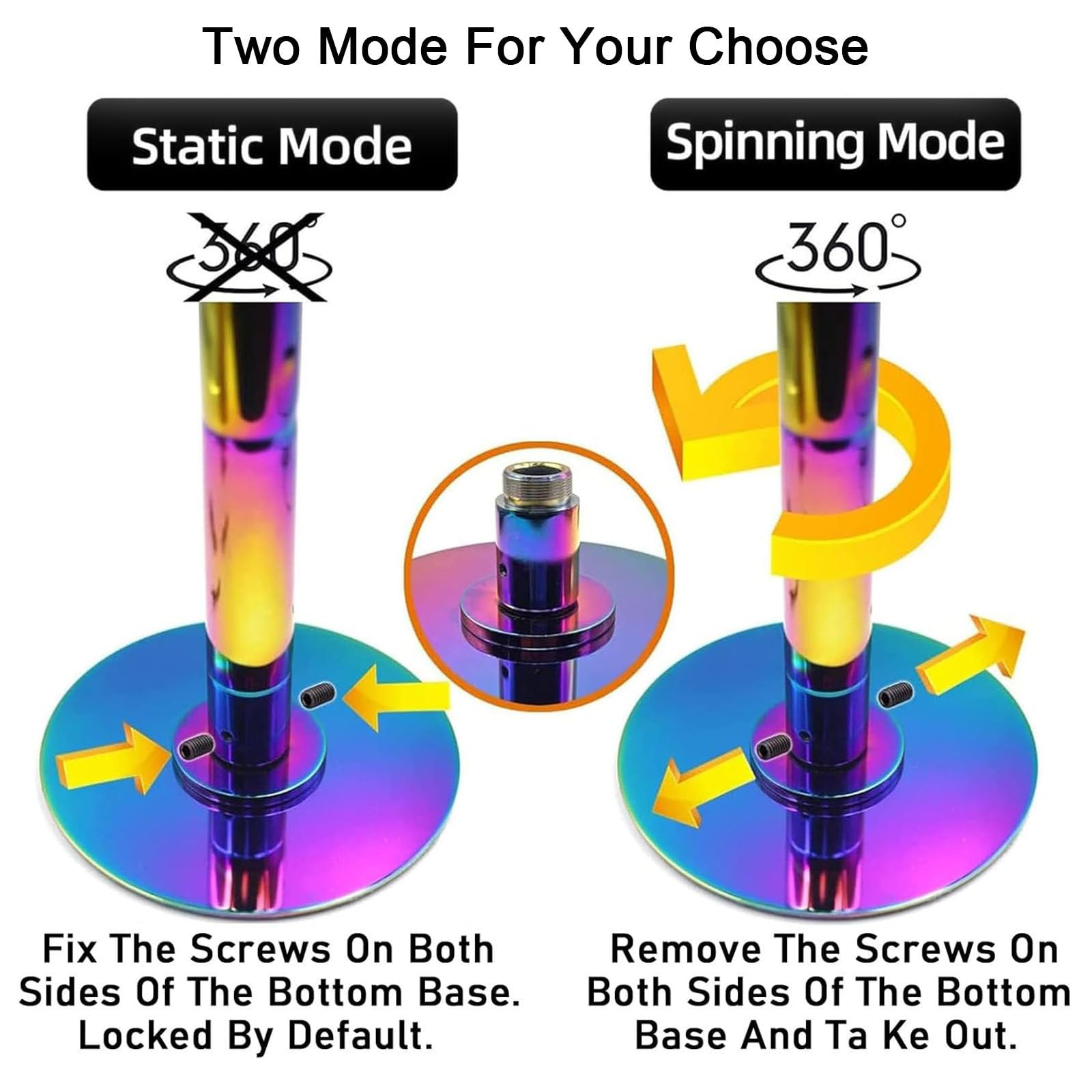 Pole Dance Pole, Palo da Ballo Professionale, Asta da Pole Dance da 45 mm con modalità Statica e Rotante, Regolabile da 2,23 a 2,74 m, Adatta per Palestre, Feste,Colorful
