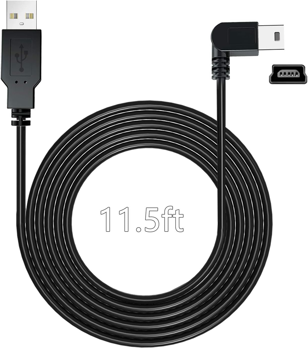 Charging Power Cable for Dash Cam, (11.5 Ft) USB 2.0 to Mini USB Car Vehicle Power Charger Adapter Cord Compatible with Garmin Nuvi GPS、Rearview Mirror Cam、Backup Camera
