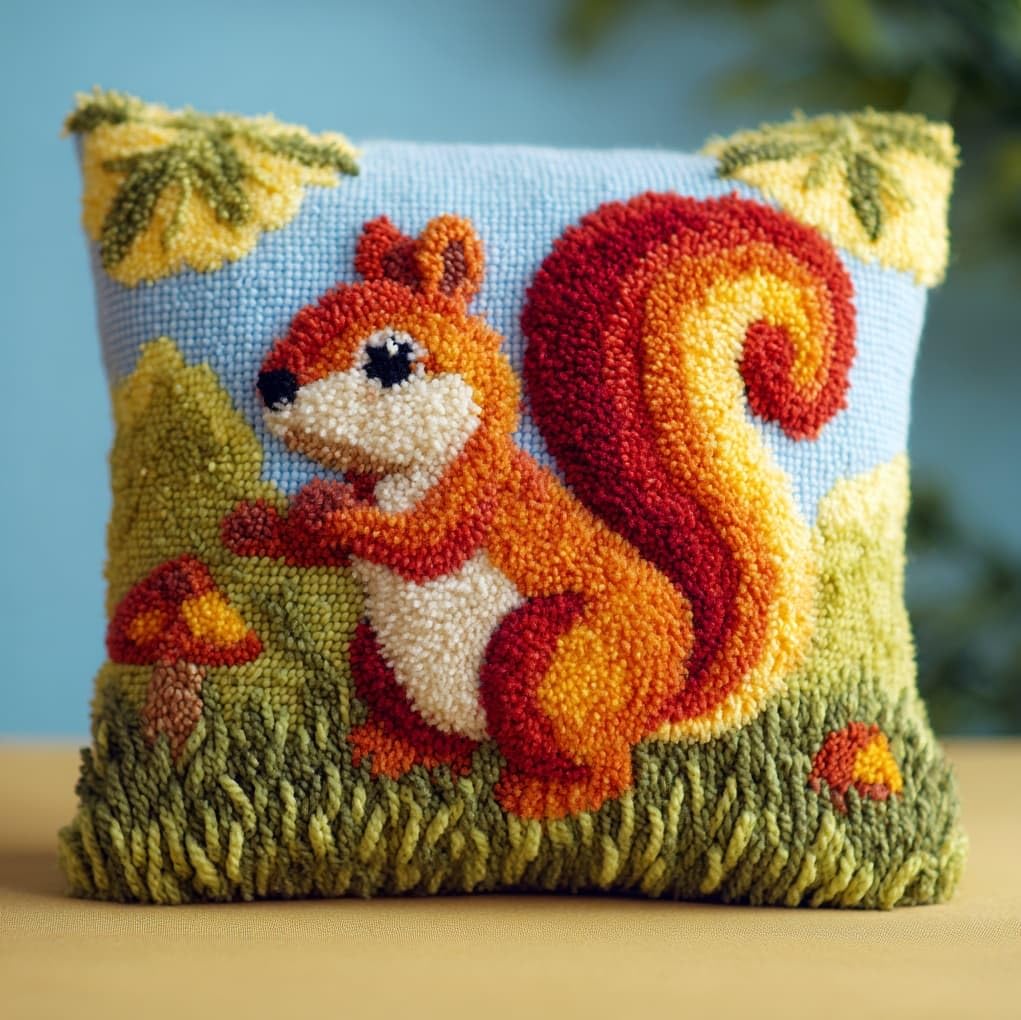 WallustrioaW Latch Hook Pillow Case Kits,Cute Squirrel