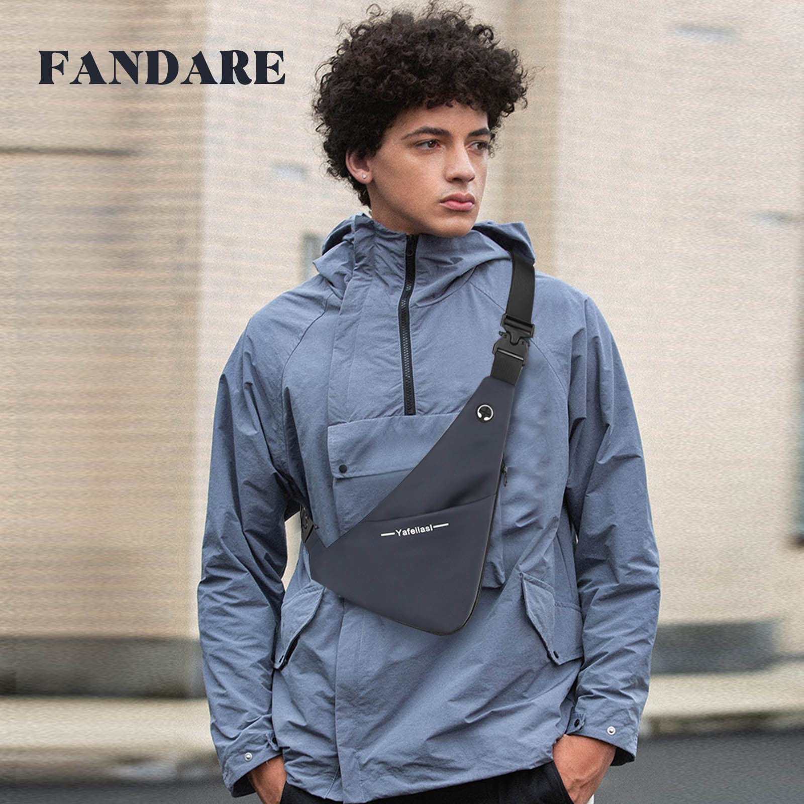 FANDARE Ultra-light Sling Chest Bag One Shoulder Bag Double-sided Crossbody Backpack Men with Earphone Hole for Outdoor Travel Work Hiking Running Indoor Activities Daypacks Dark Blue