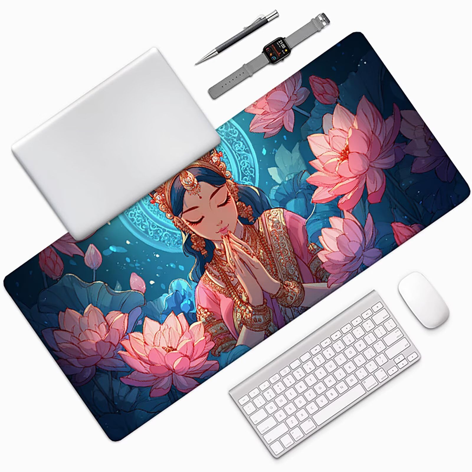 Różowa podkładka pod mysz do gier 900 x 400 x 4 mm duża podkładka pod mysz XXL, podkładka pod mysz Zen z przeszytymi krawędziami, zmywalna, antypoślizgowa gumowa podstawa podkładka pod mysz do gier do