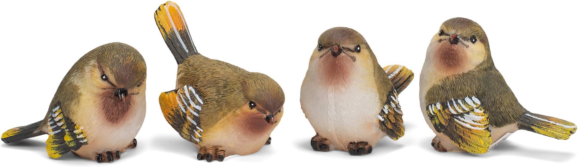 RAZ Imports Striped Wing Bird 2.5 x 2.25 inch Resin Decorative Tabletop Figurine Set of 4, Sage Green