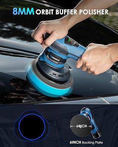 Miniatura 6 de RAYBAO Cordless Car Buffer Polisher, Dual Action Buffer with LED Display, 2PCS 12V Rechargeable Battery, 6 Variable Speed 2000-4500OPM, Polisher for