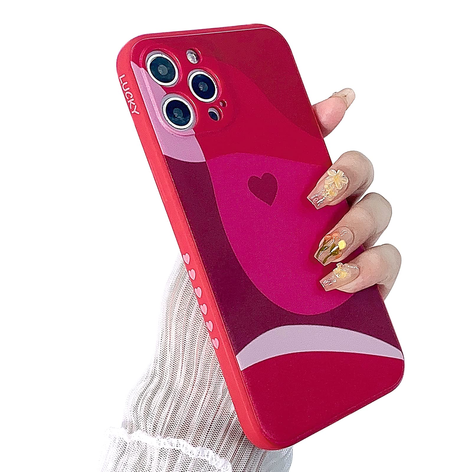 Lovmooful Compatible for iPhone 12 Pro Max Case for Women Girls, Cute Love Heart Multi-Colored Aesthetic Pattern Soft Slim TPU Full Camera Protection Shockproof Cover Case for iPhone 12 Pro Max-Red