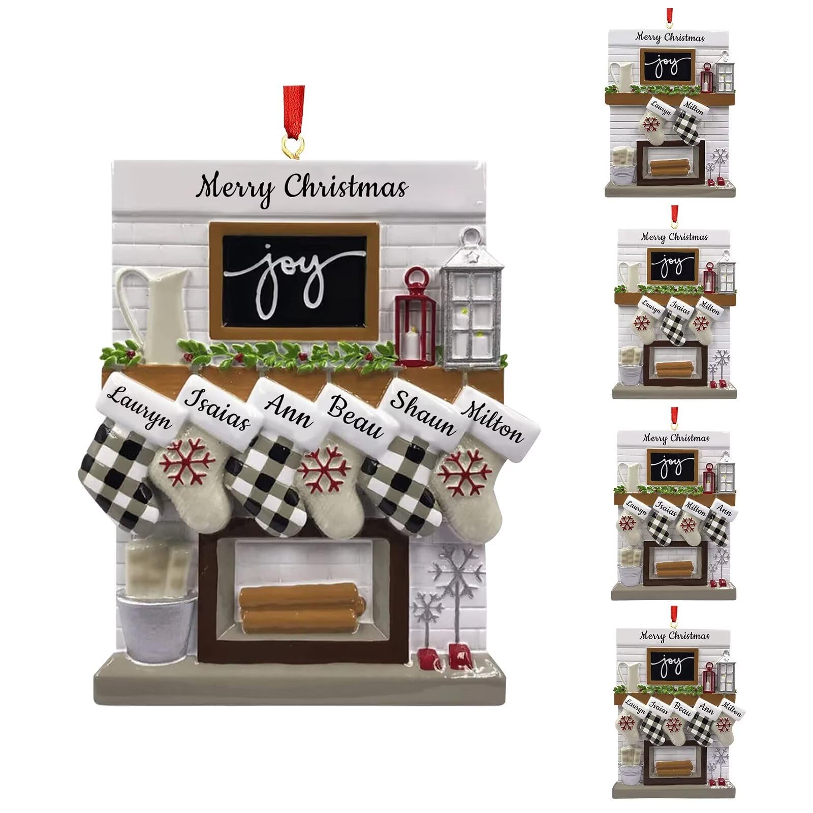 Adornos de Navidad Personalizados,Nombre Personalizado Mantel Decoración con 2/3/4/5/6 Nombres de la Familia,Árbol de Navidad Adorno Colgante,Adorno Colgante de Navidad de Resina