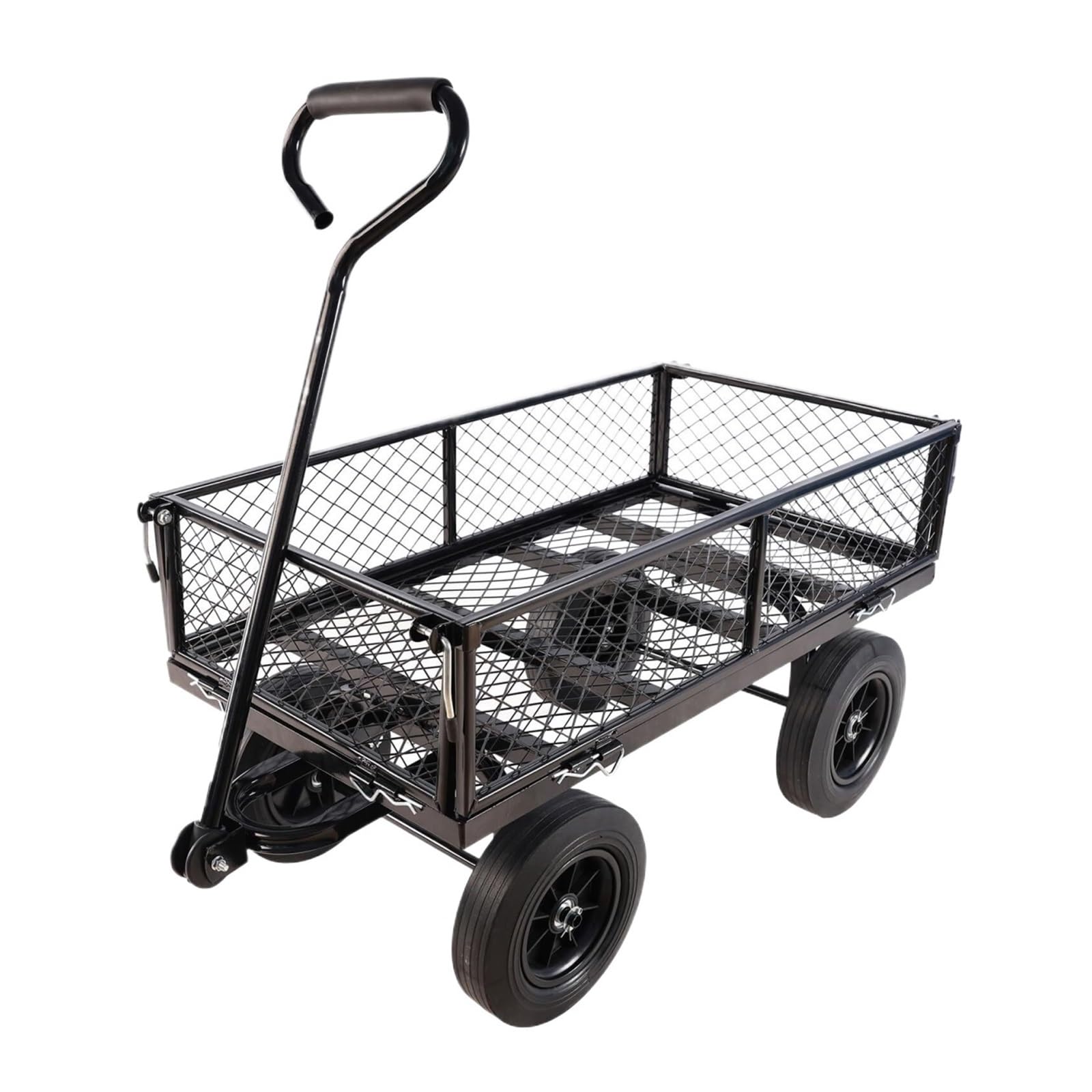 Beach Portable Trolley, Mesh Garden Dump Cart With Rotating Handle, Removable Sides, Black
