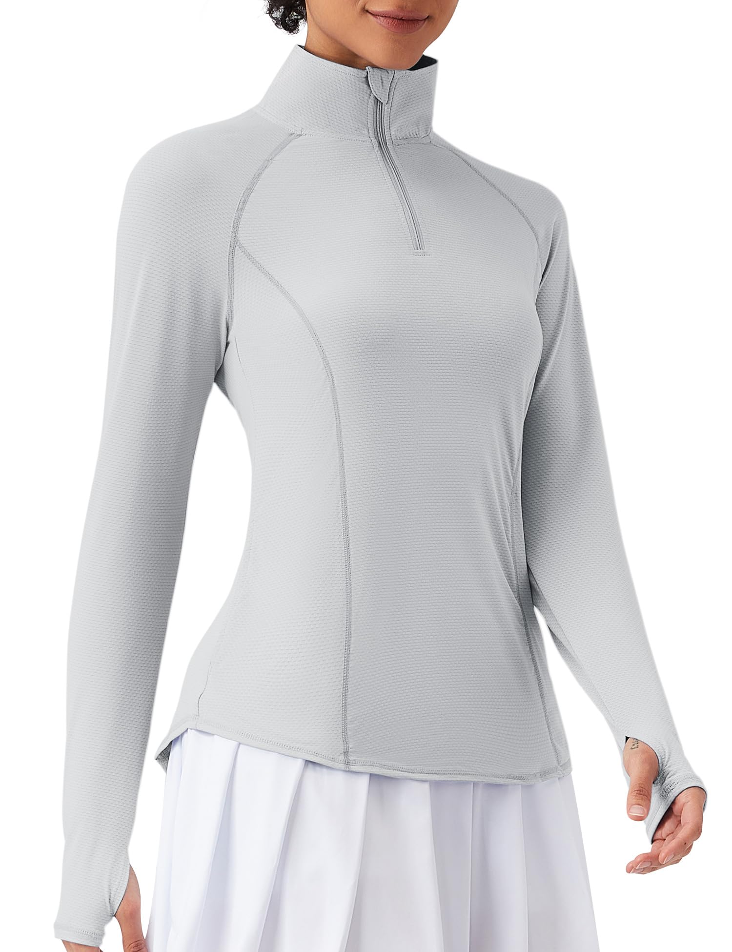 IECCP Camisetas ligeras con protección solar UPF 50+ para mujer, con cremallera de 1/4, manga larga, para ejercicio
