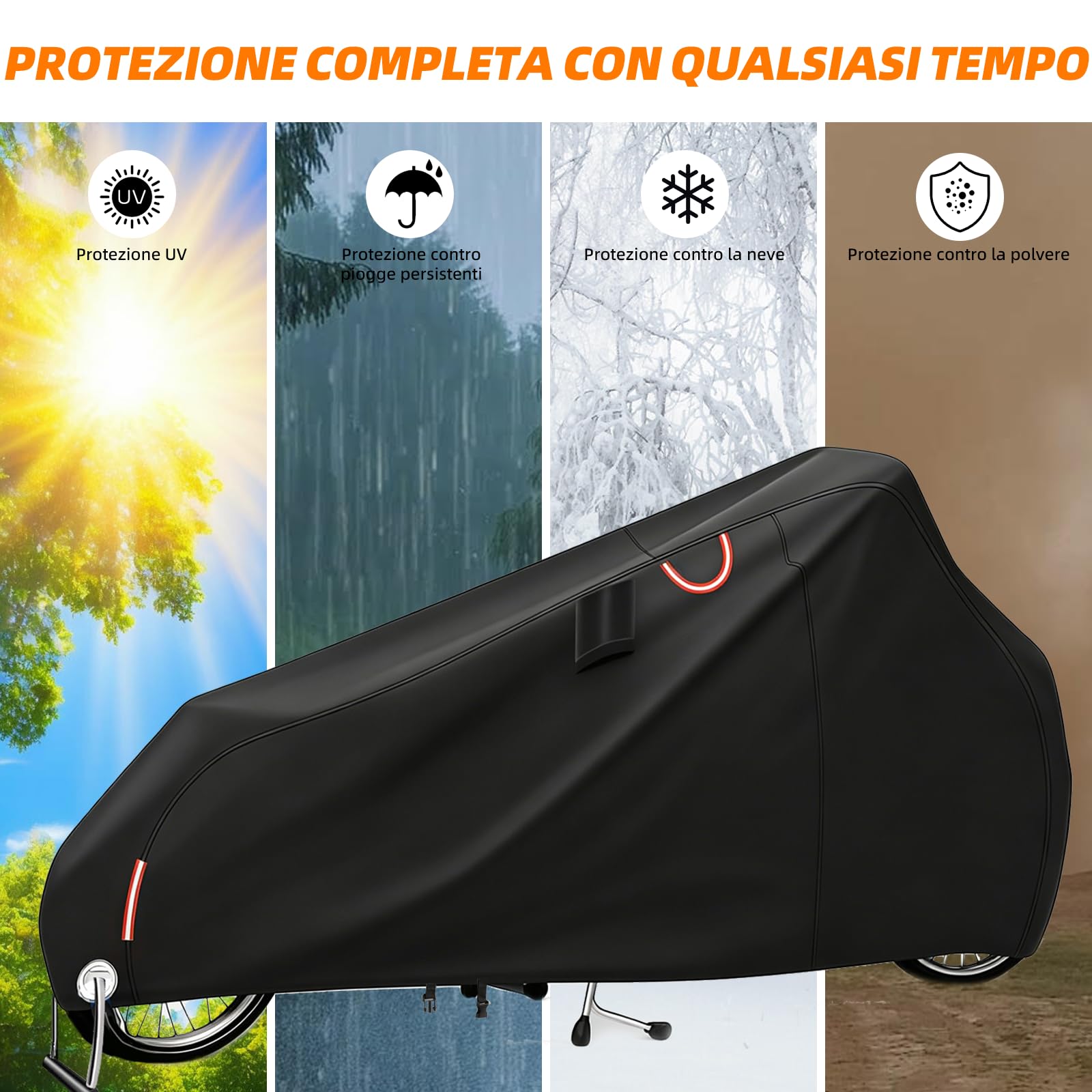Telo di copertura impermeabile per bicicletta di carico, robusto telo di copertura Oxford 300D con protezione UV, strisce riflettenti per e-bike, furgoni e bici cargo (270 x 75 x 100 cm) (per due