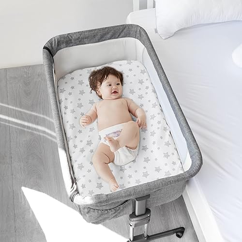 Miniatura 4 de Juego de 2 sábanas de moisés compatibles con Mika Micky & MiClassic y Milliard, se adapta a la mayoría de colchones de moisés de noche, rosa y blanco